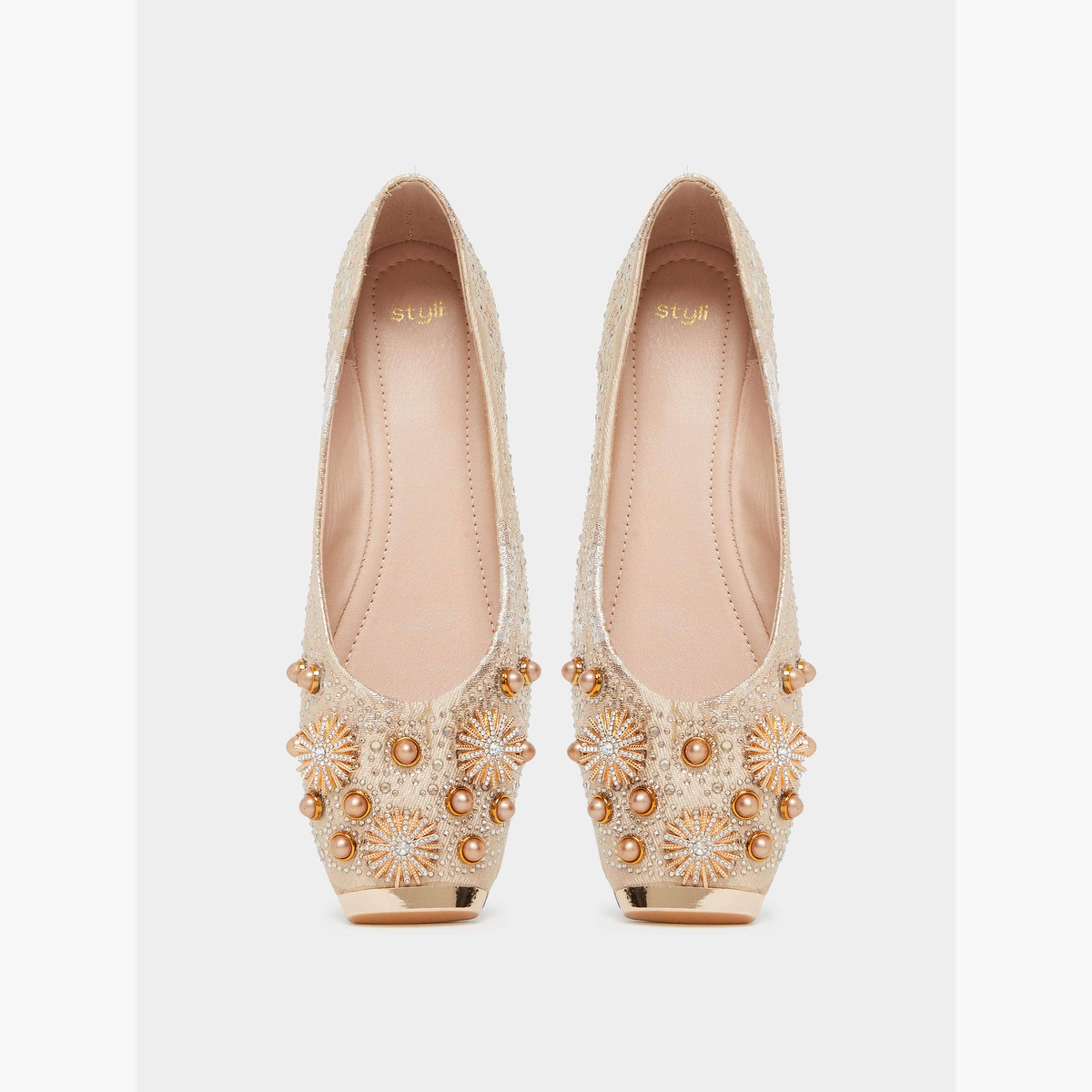 Styli Women Beige Embellished Ballerina-women-shoes-ballerinas-image-5