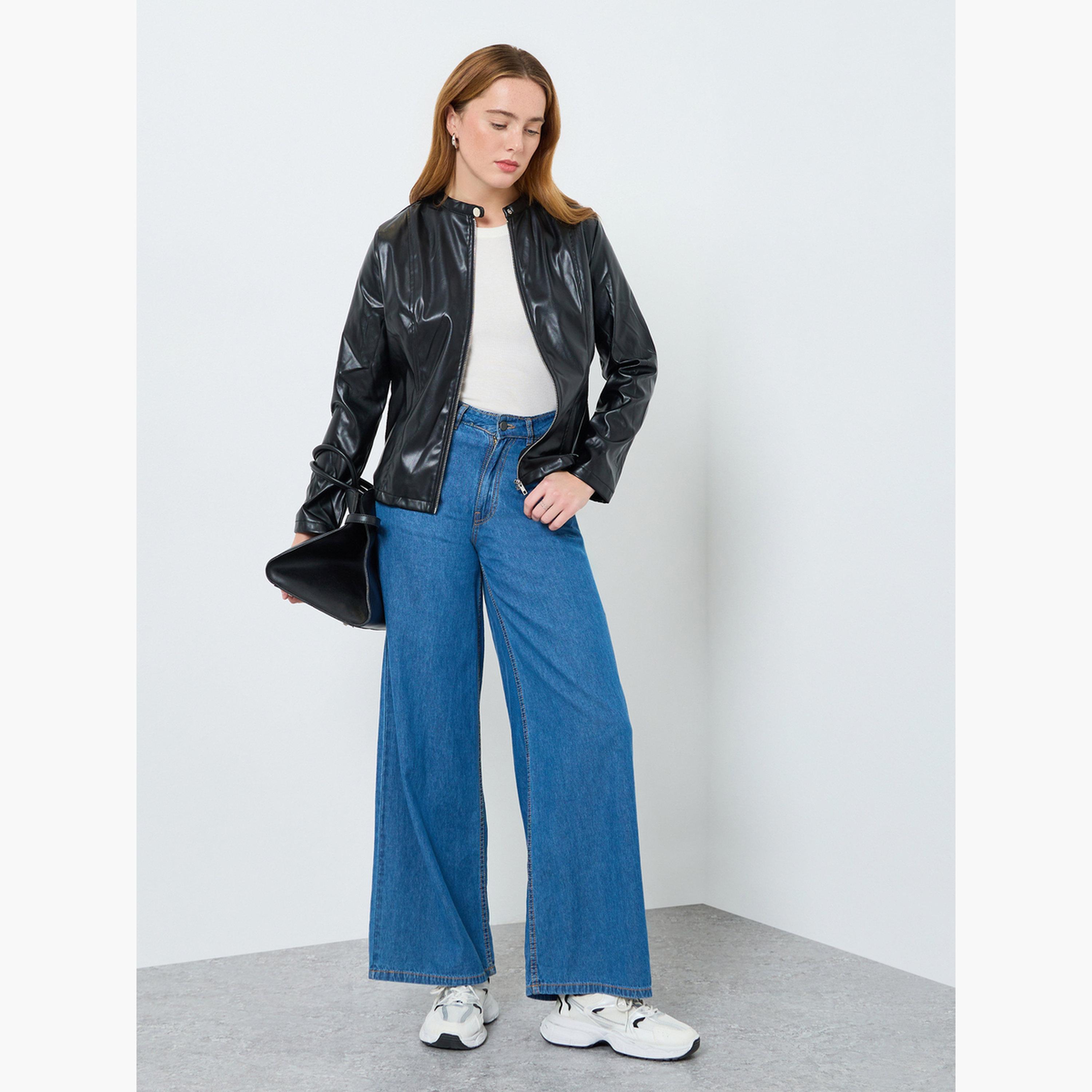 Take Two Women Solid Zip Up Long Sleeve Biker Jacket-women-winterwear-coatsandjackets-jackets-image-2