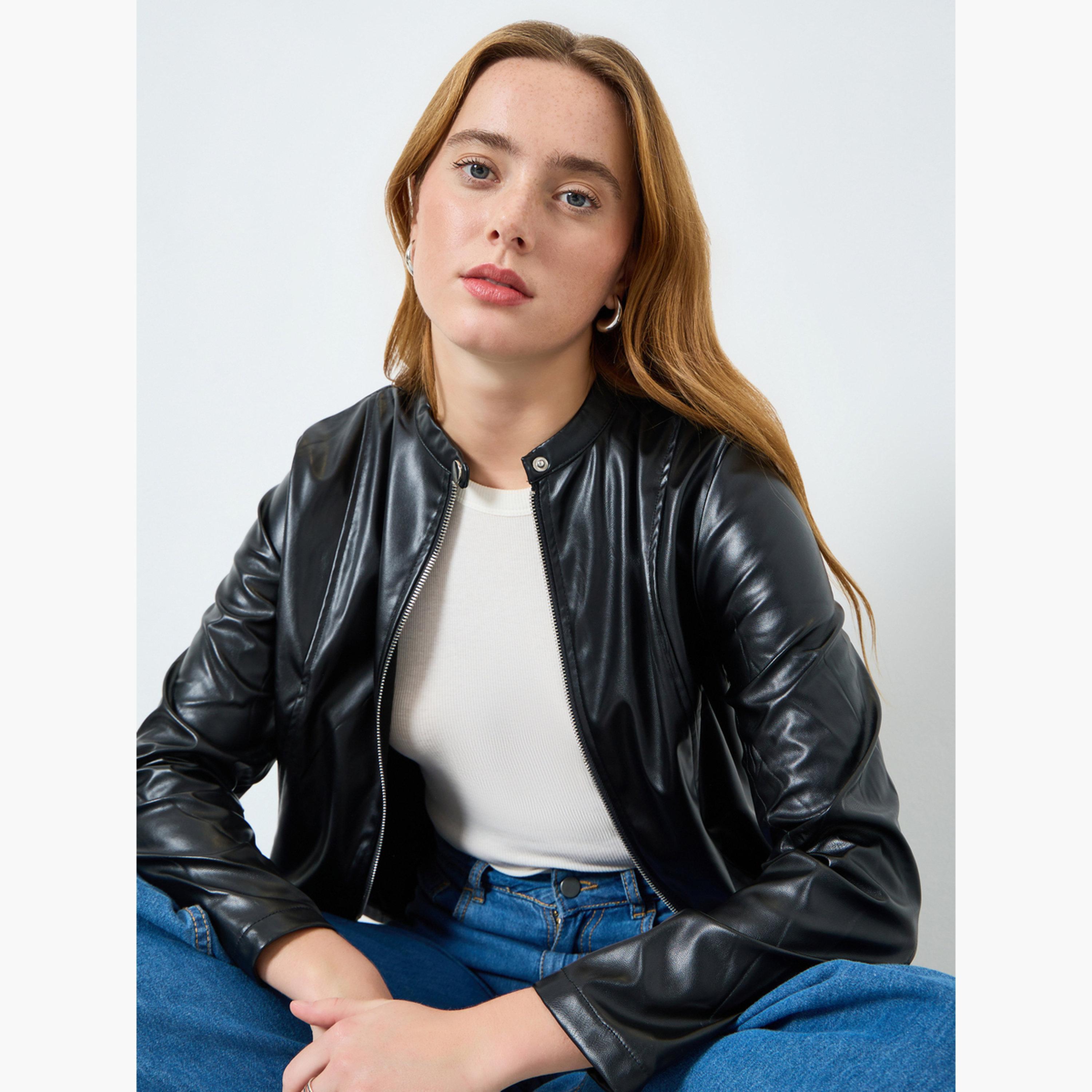 Take Two Women Solid Zip Up Long Sleeve Biker Jacket-women-winterwear-coatsandjackets-jackets-image-3