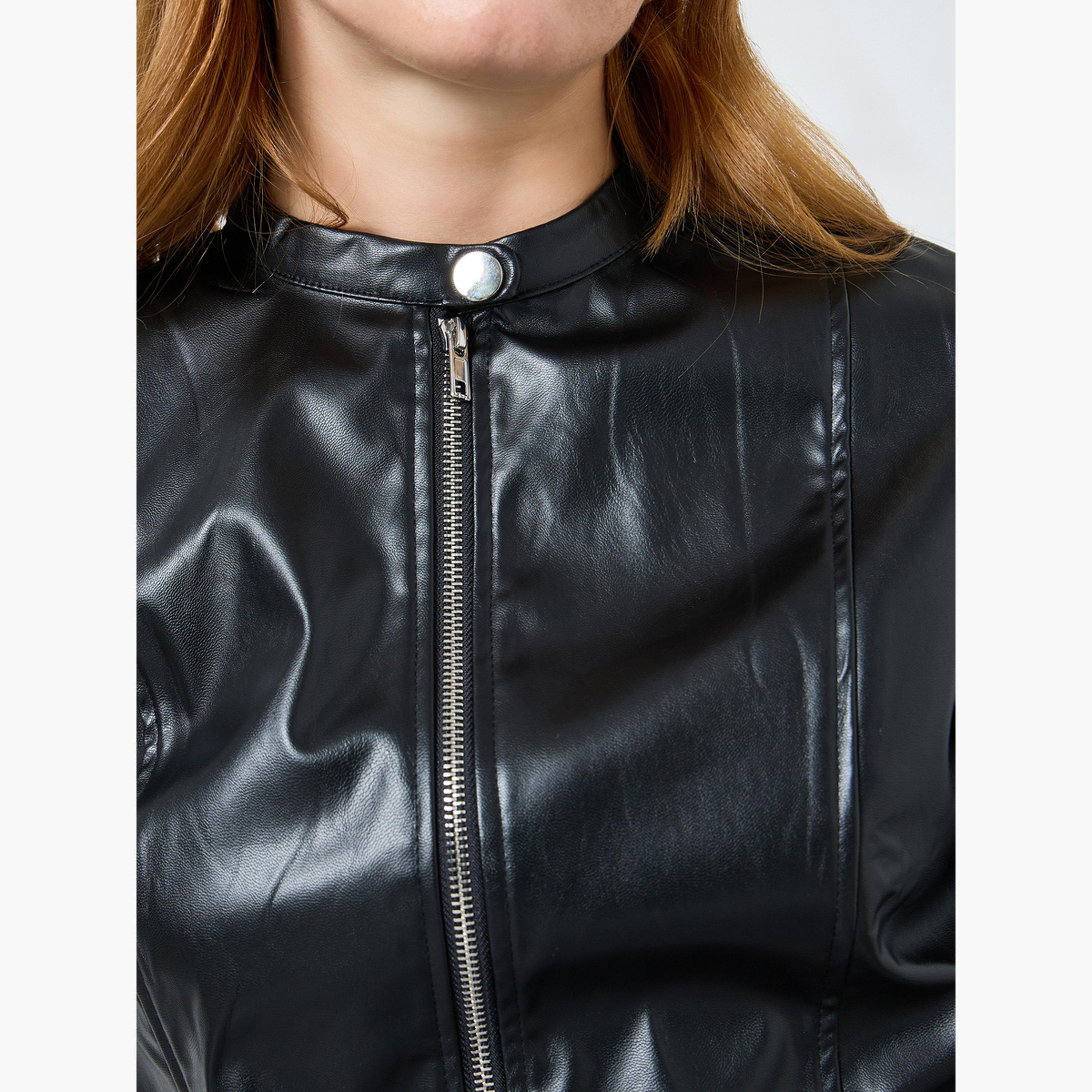 جاكيت بايكر سادة بأكمام طويلة وسحاب-women-winterwear-coatsandjackets-jackets-image-4