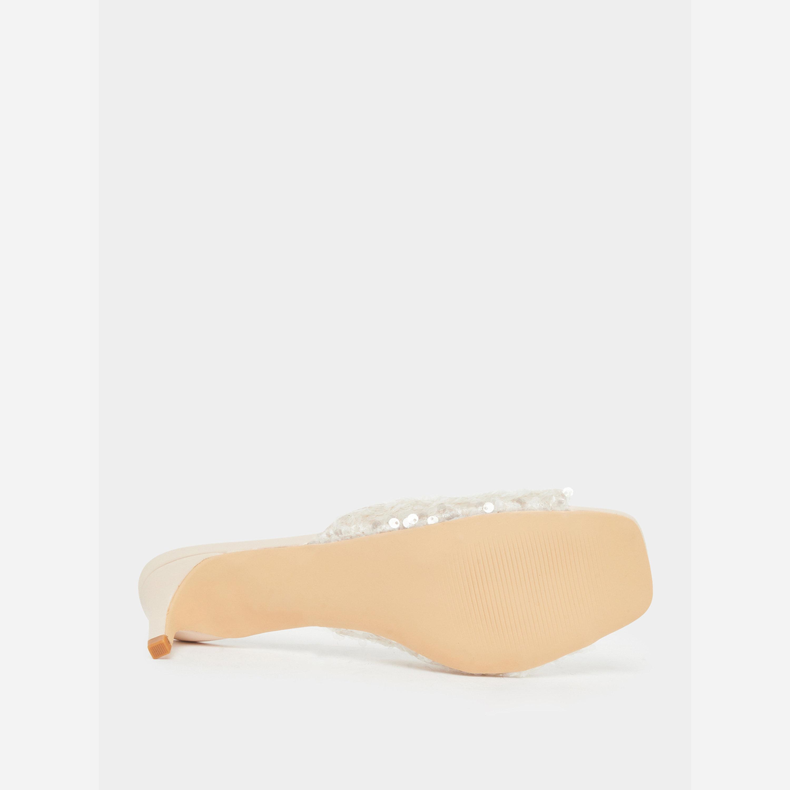 Styli Women Beige Sequin Low Heel Sandals-women-shoes-sandals-heeled-image-6