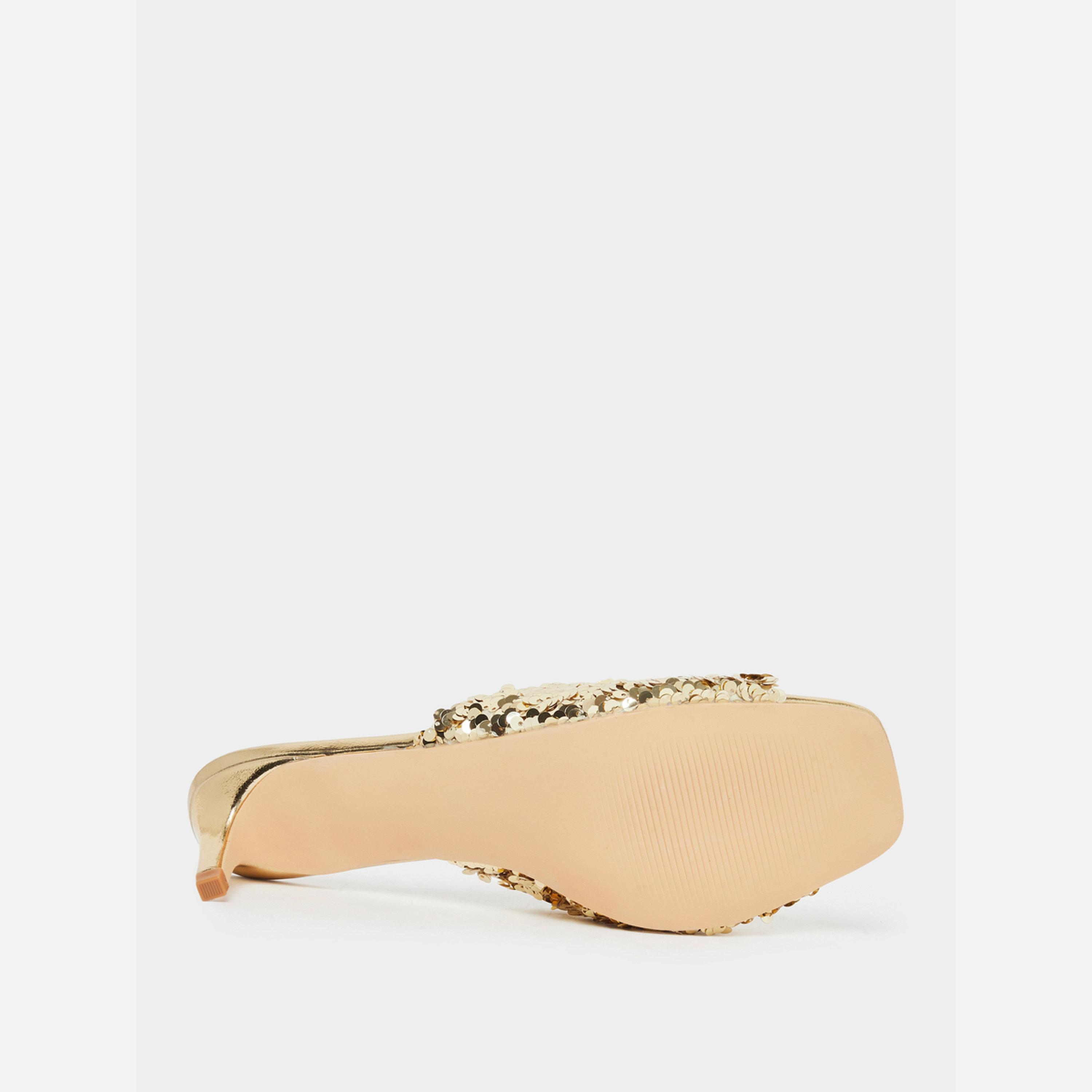 ستايلي - صندل نسائي بكعب منخفض مزين بالترتر الذهبي-women-shoes-sandals-heeled-image-6