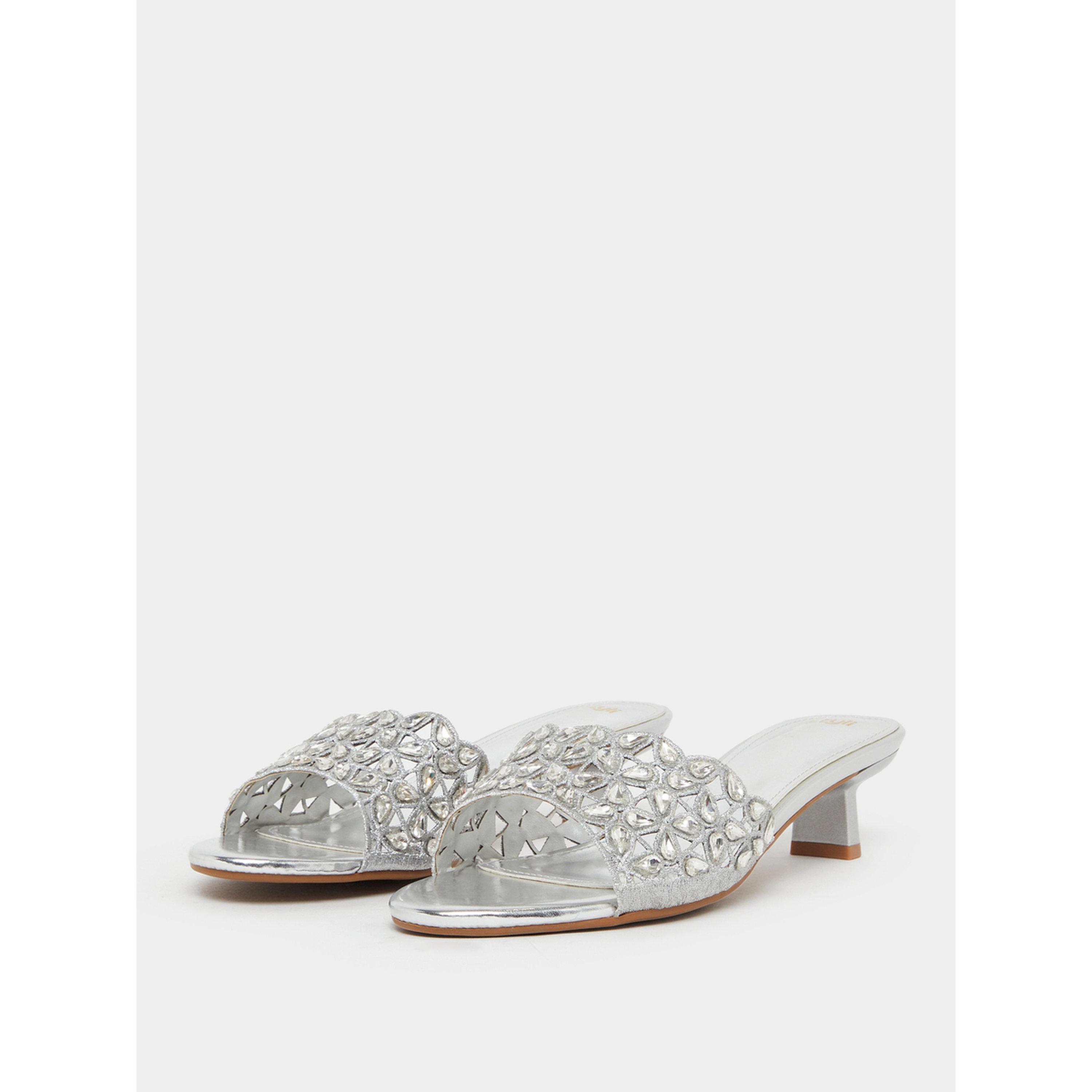 Styli Silver Embellished Low Heel Sandals-women-shoes-sandals-heeled-image-1