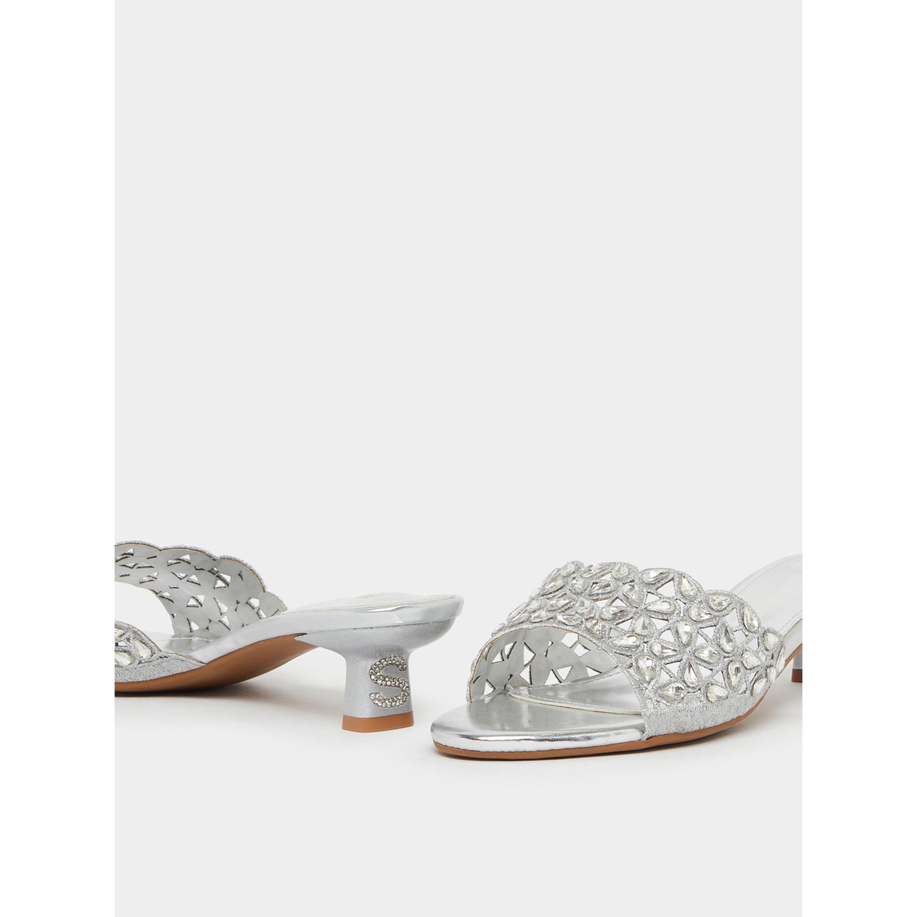 Styli Silver Embellished Low Heel Sandals-women-shoes-sandals-heeled-image-3