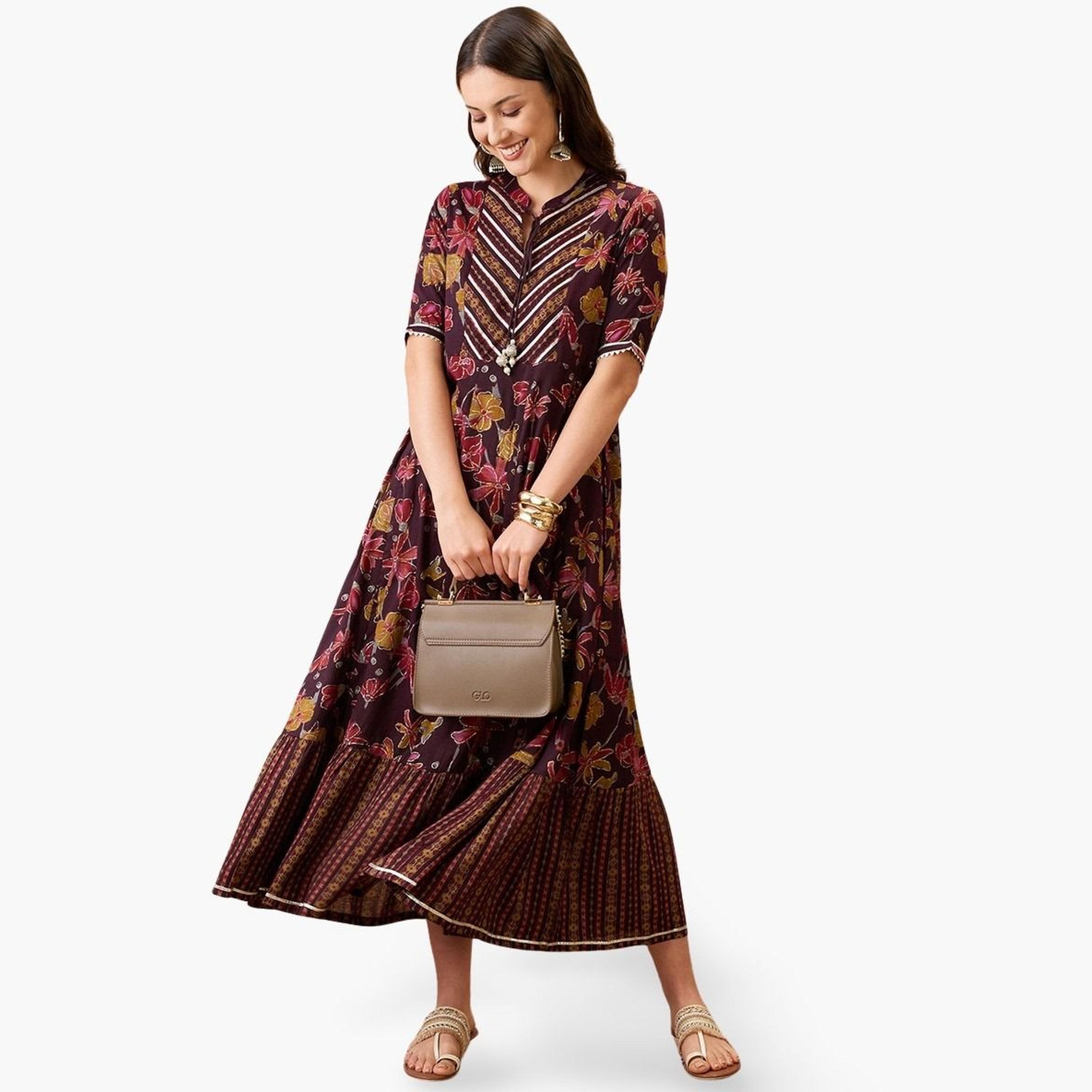 Globus X Styli Floral Print Rayon A-Line Maxi Dress-women-clothing-ethnicwear-dresses-image-1
