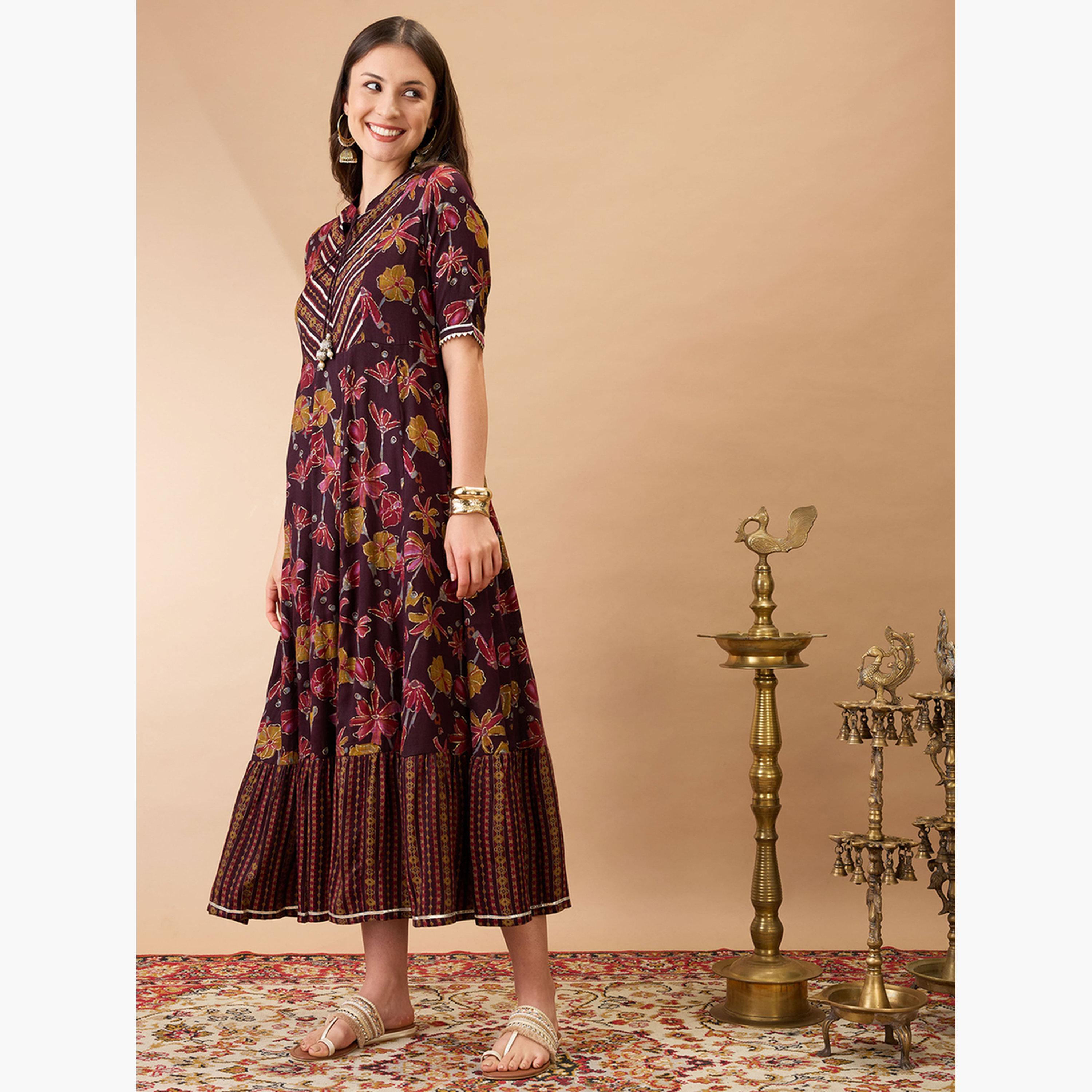 Globus X Styli Floral Print Rayon A-Line Maxi Dress-women-clothing-ethnicwear-dresses-image-2