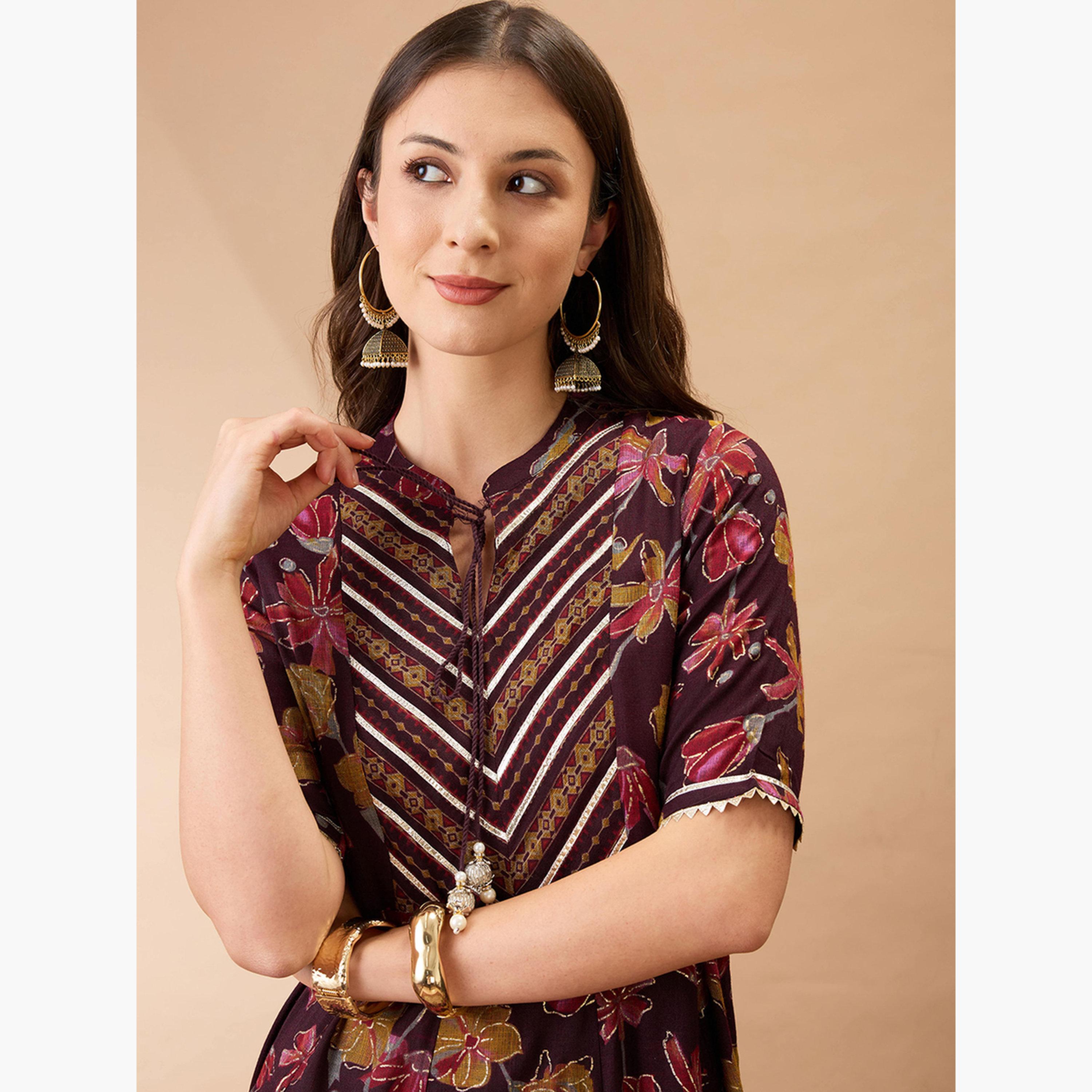 Globus X Styli Floral Print Rayon A-Line Maxi Dress-women-clothing-ethnicwear-dresses-image-5