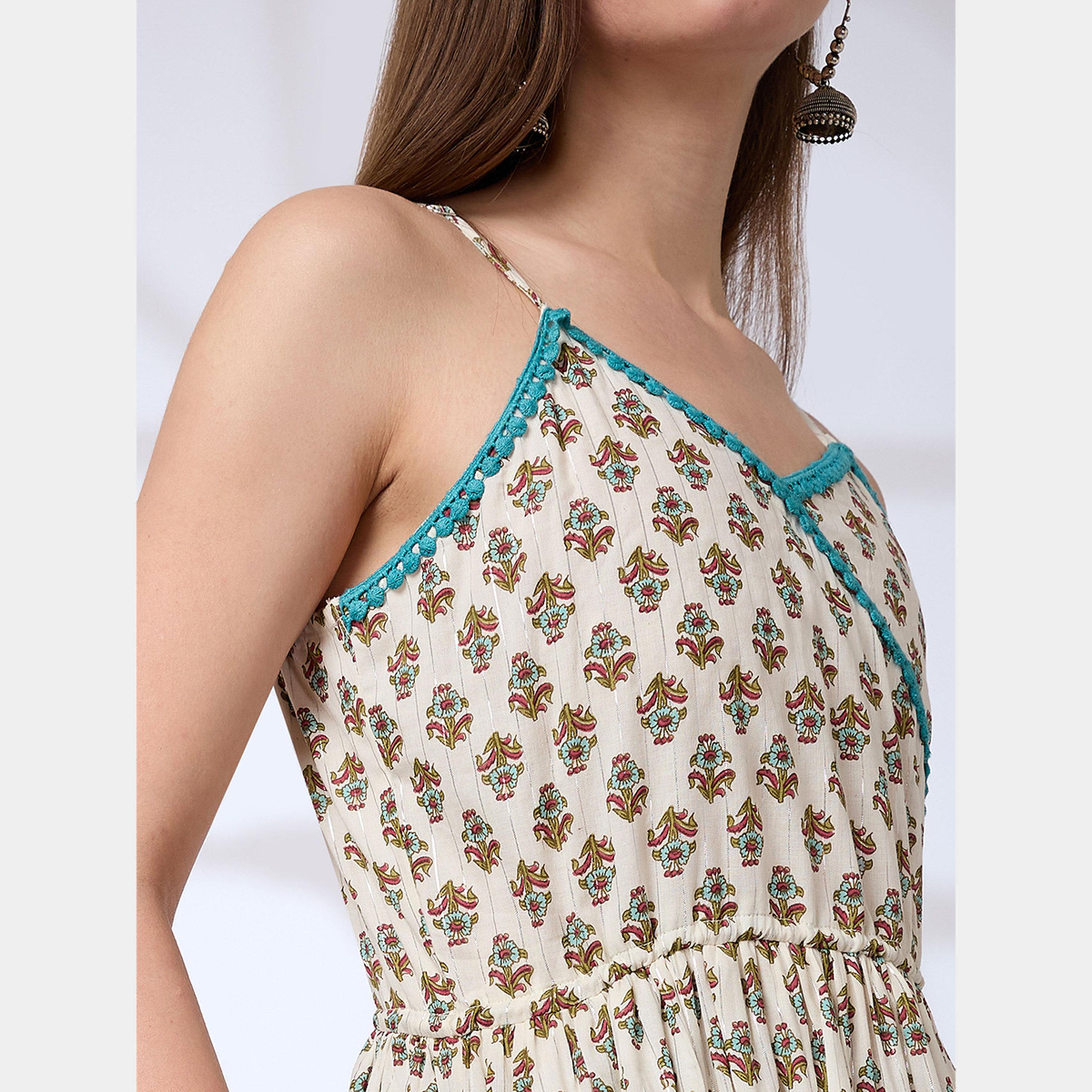 Globus X Styli Floral Print V-Neck Strappy Women's Tiered Fusion Maxi Dress-women-clothing-ethnicwear-dresses-image-4