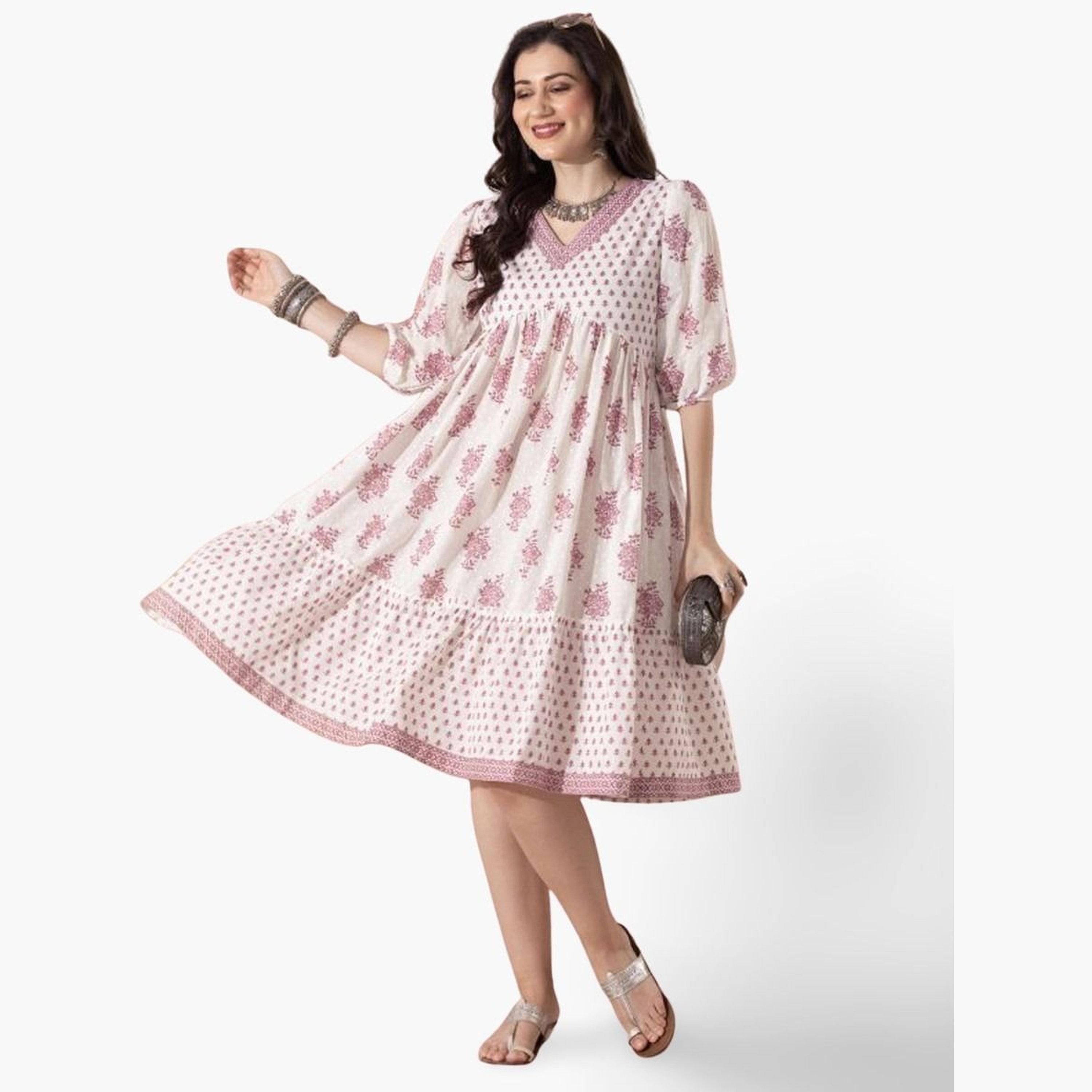 Globus X Styli Ethnic Floral Print Flared Hem Fusion Dress-women-clothing-ethnicwear-dresses-image-1