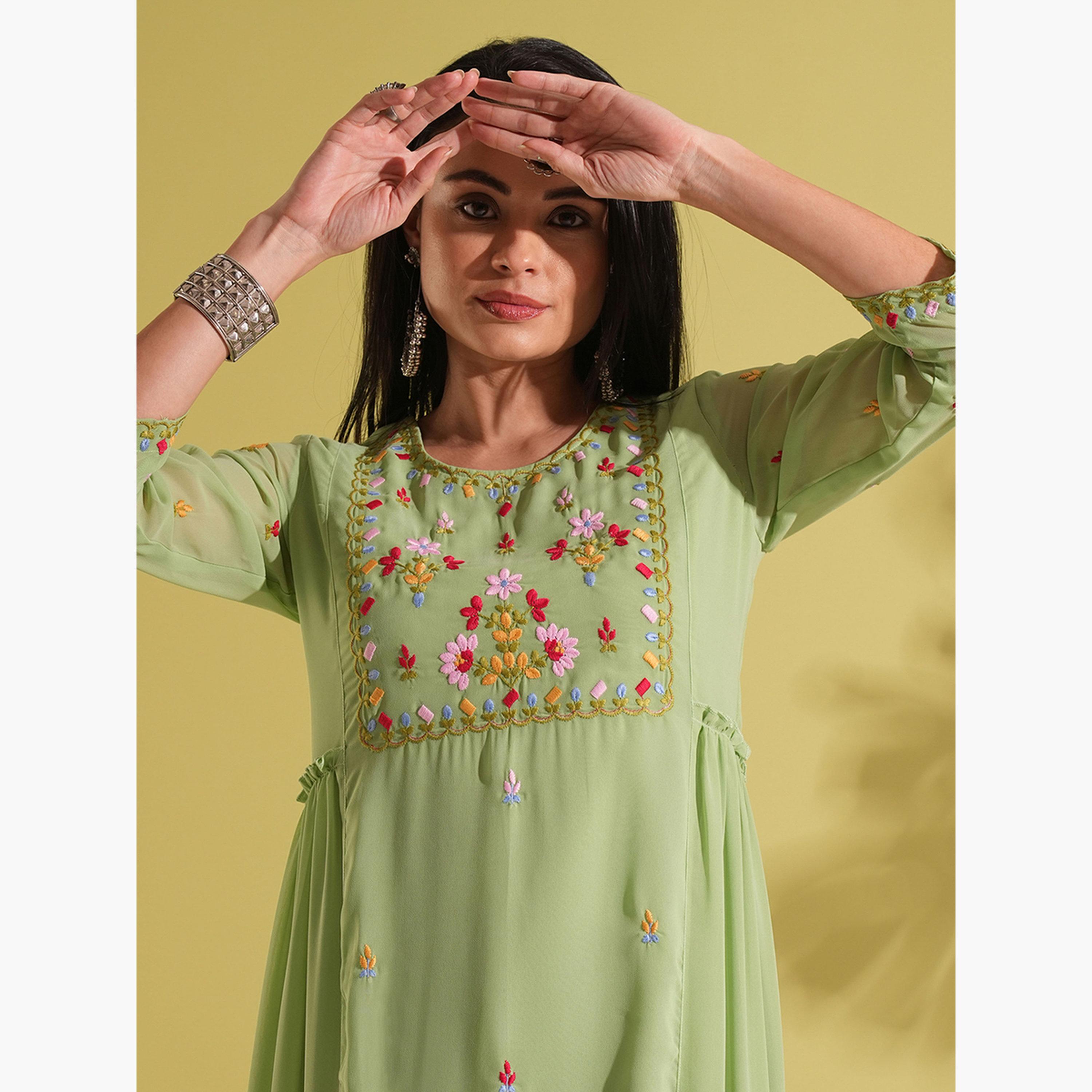 Globus X Styli Embroidered Yoke Georgette Tiered Maxi Fusion Dress-women-clothing-ethnicwear-dresses-image-5