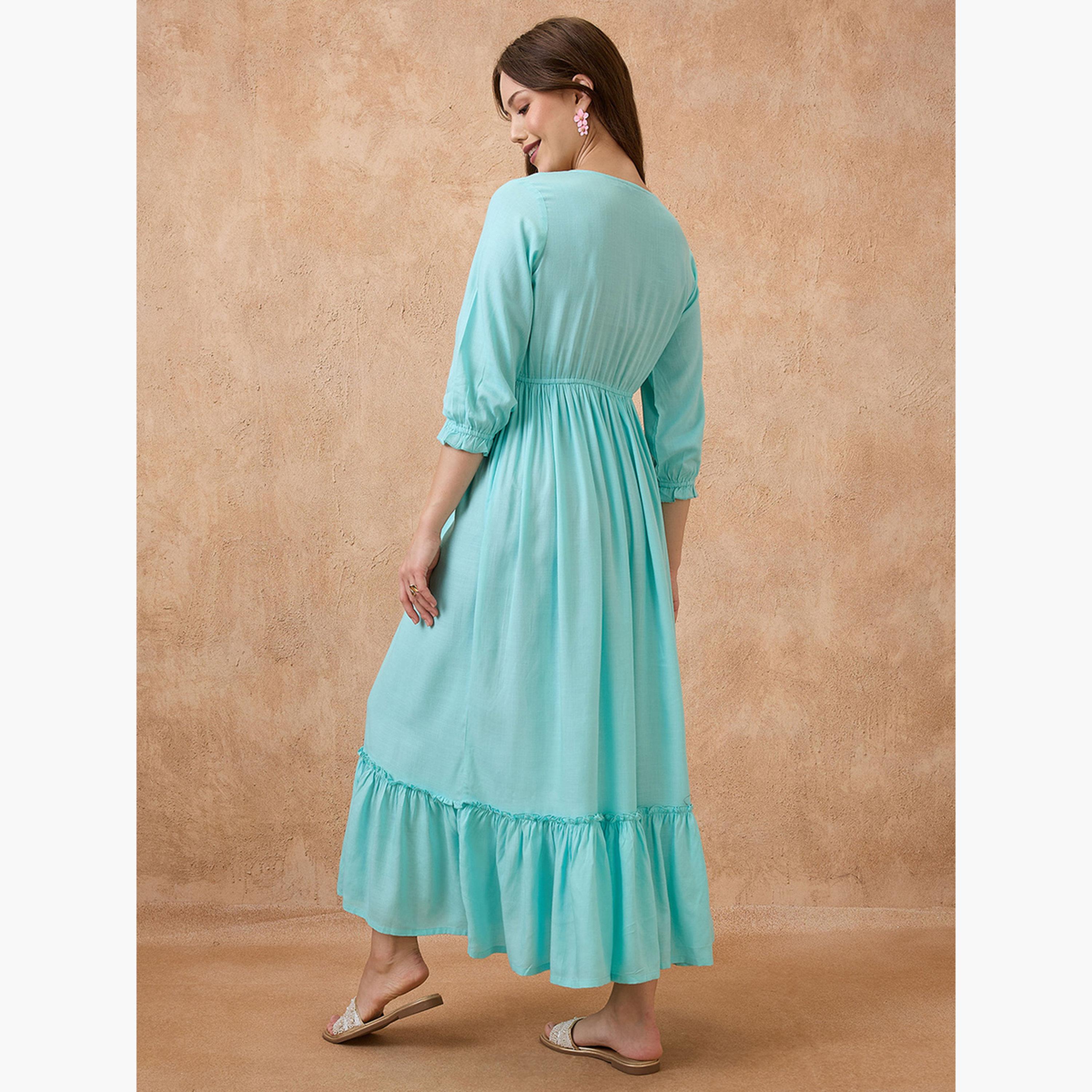 غلوبوص × ستايلي - فستان ماكسي فيوجن بقصّة واسعة ومطرّز بالزهور-women-clothing-ethnicwear-dresses-image-3