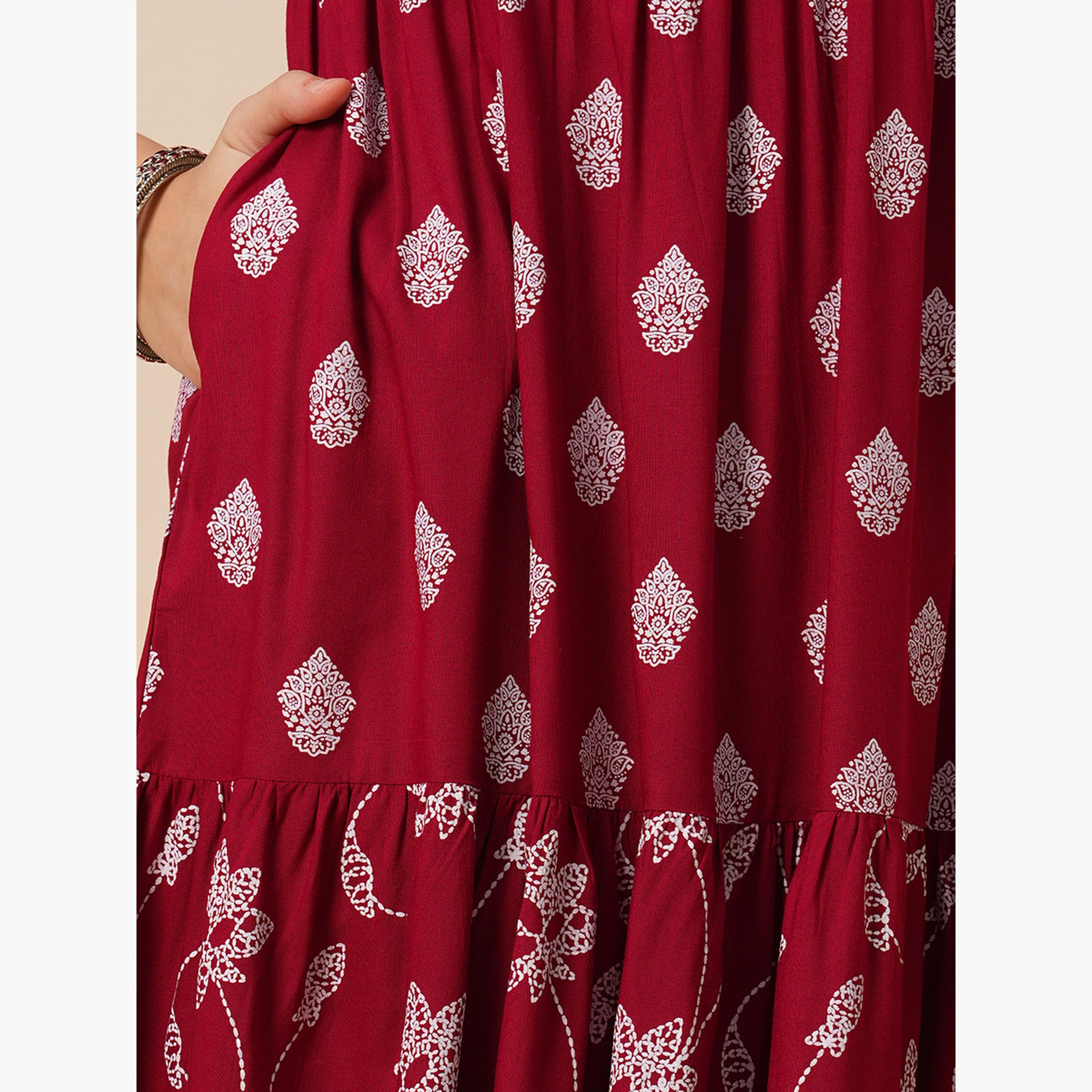 غلوبوص × ستايلي - فستان متوسط ​​الطول بطبقات متعددة وطبعة زهور عرقية-women-clothing-ethnicwear-dresses-image-5