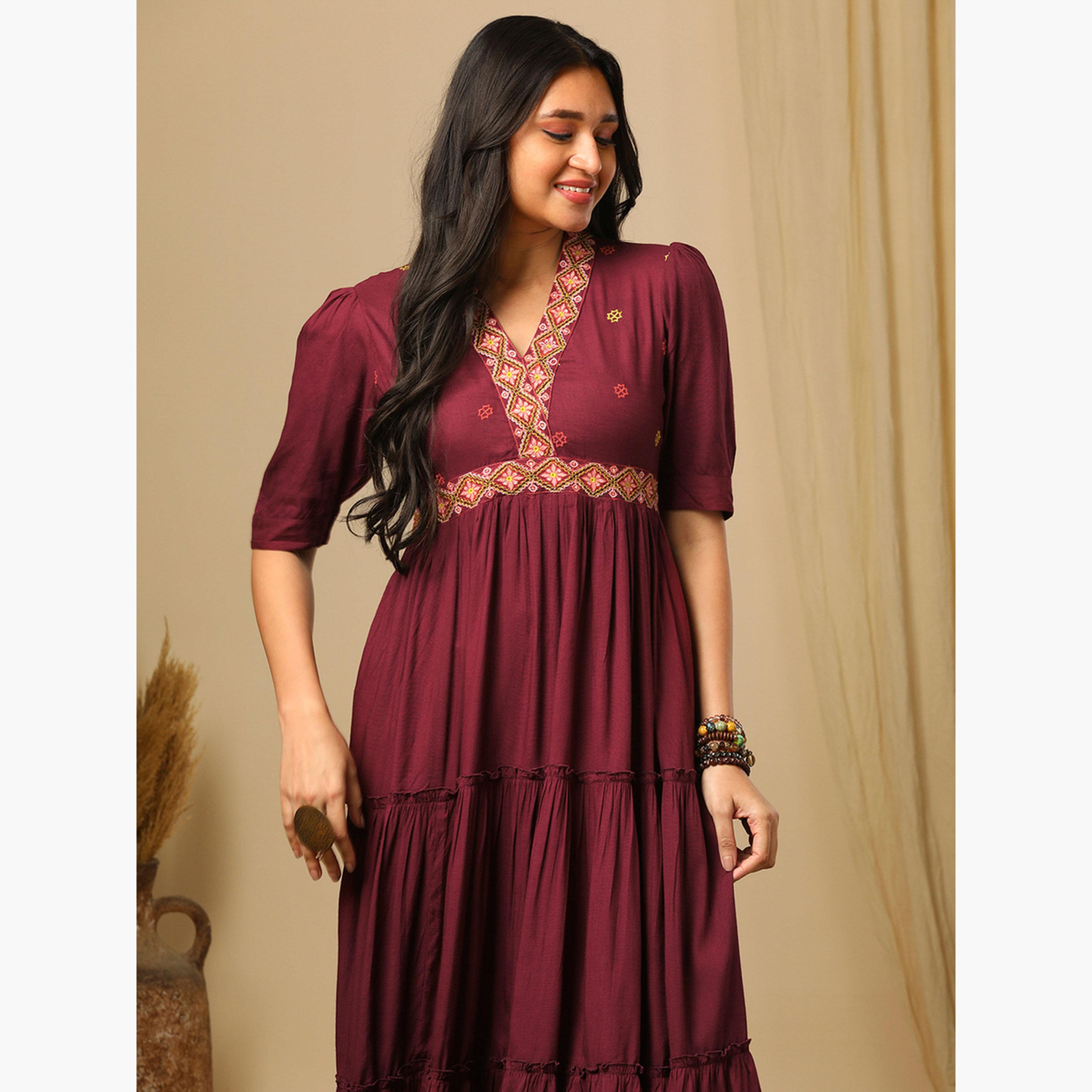 Globus X Styli Embroidered Boho Tiered Fusion Maxi Dress-women-clothing-ethnicwear-dresses-image-6