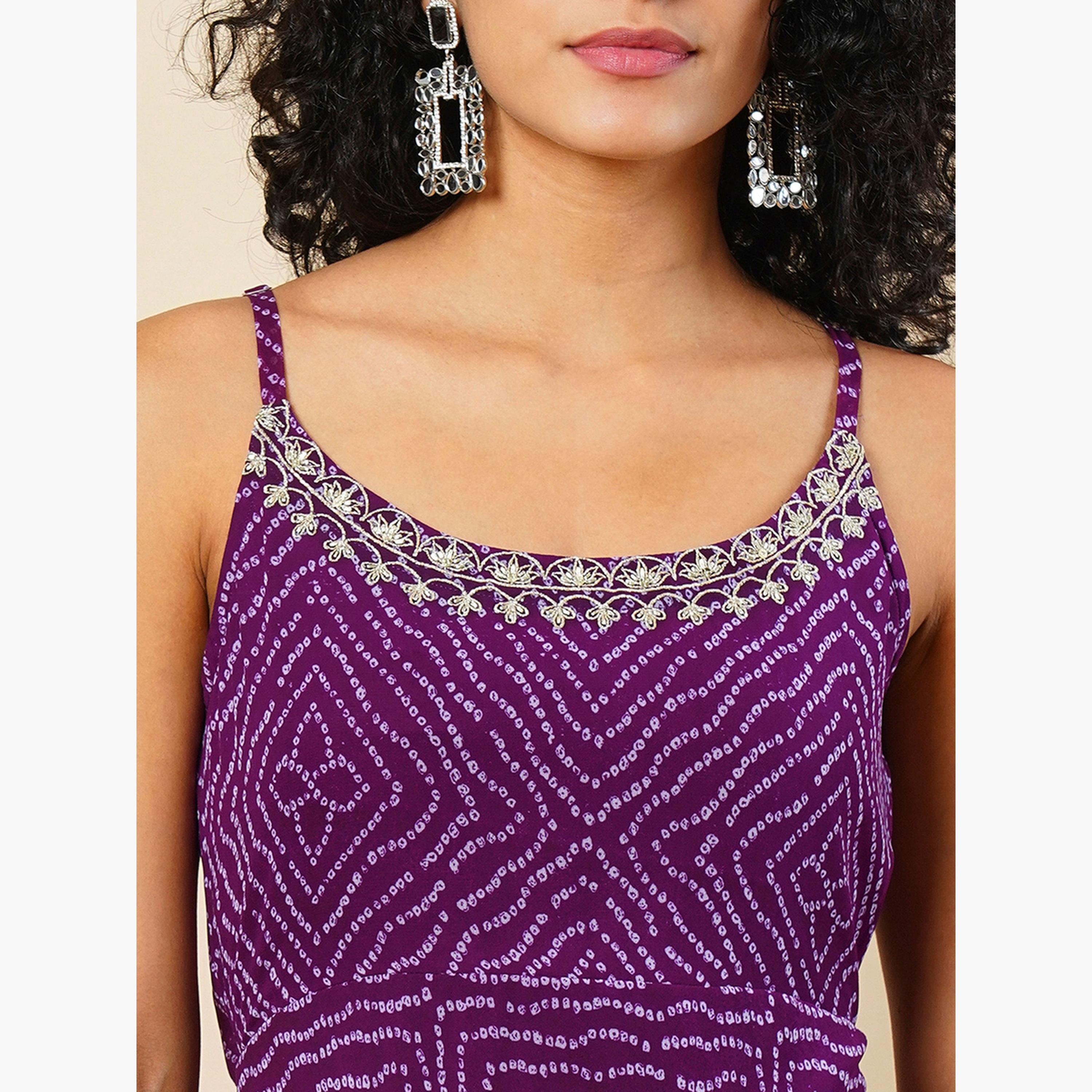 غلوبوص × ستايلي - فستان ماكسي بطبعة باندهاني وحاشية واسعة وربطة خلفية-women-clothing-ethnicwear-dresses-image-4