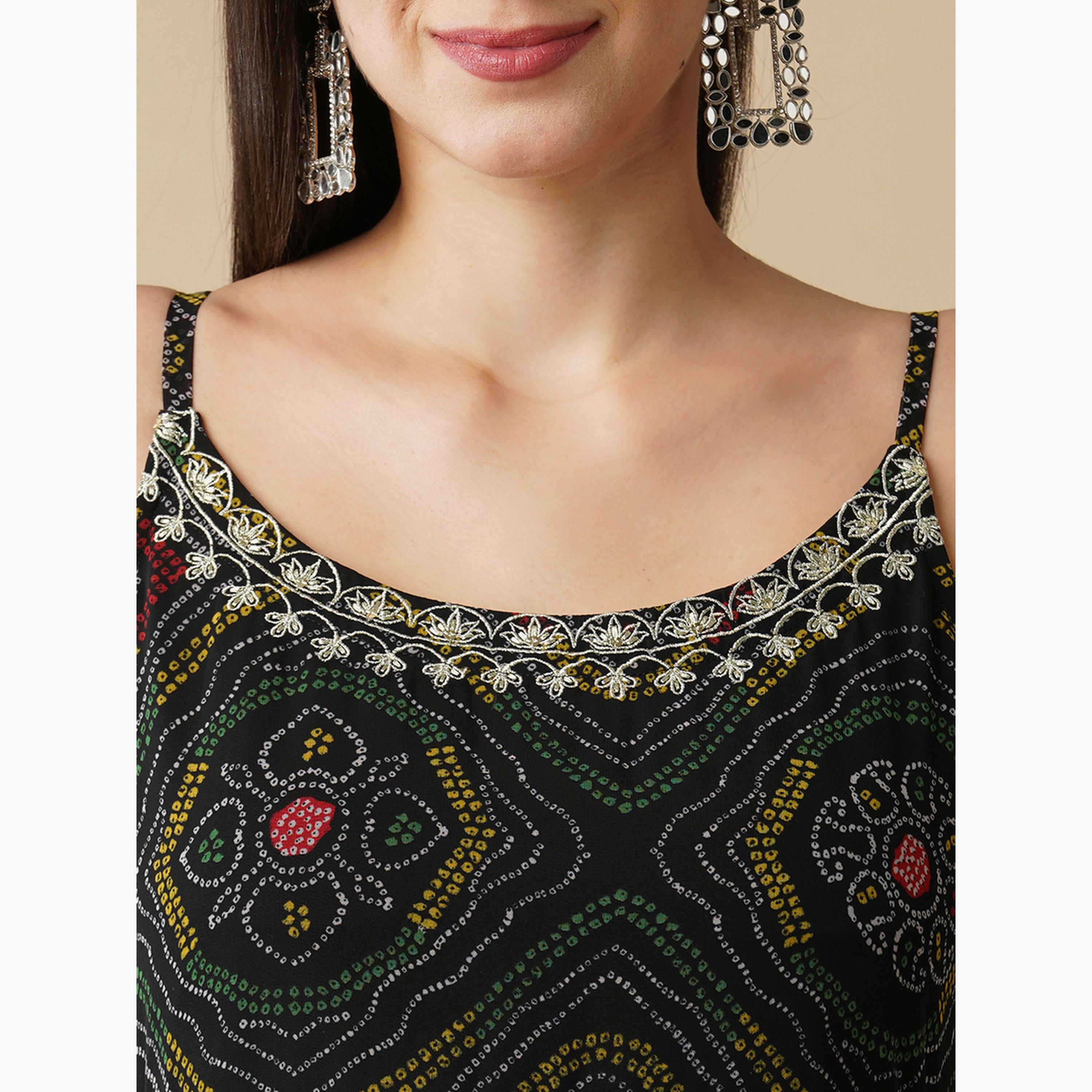 Globus X Styli Strappy Shoulder Bandhani Print Maxi Dress-women-clothing-ethnicwear-dresses-image-4