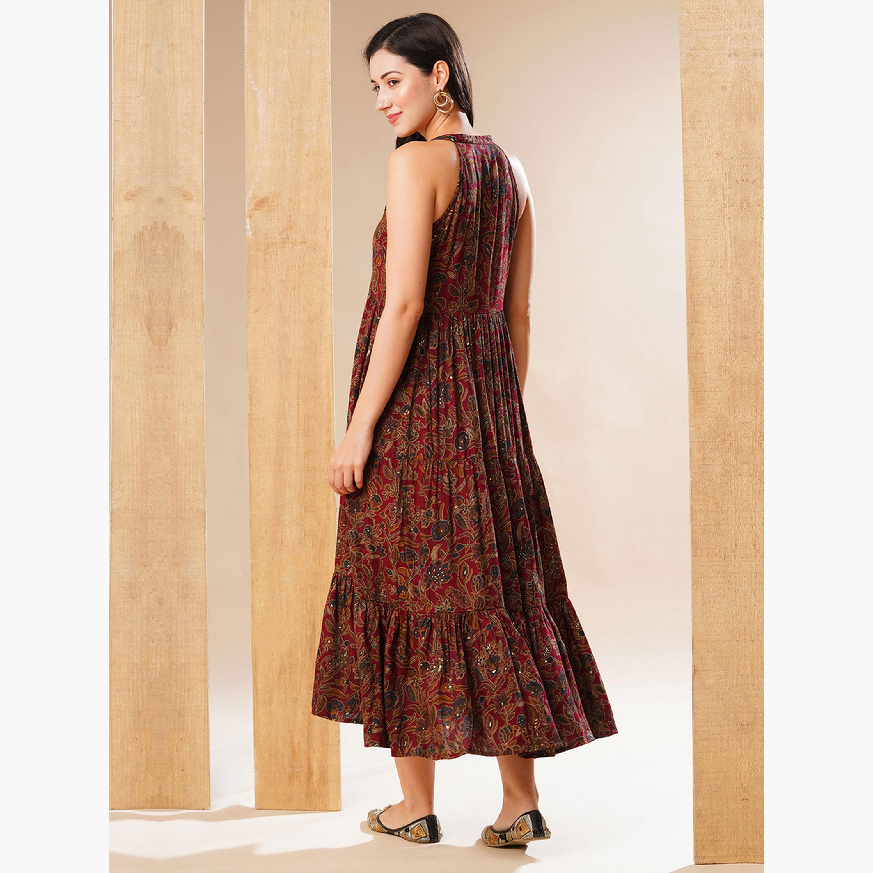 غلوبوص × ستايلي - فستان ماكسي متعدد الطبقات بياقة ماندرين-women-clothing-ethnicwear-dresses-image-3