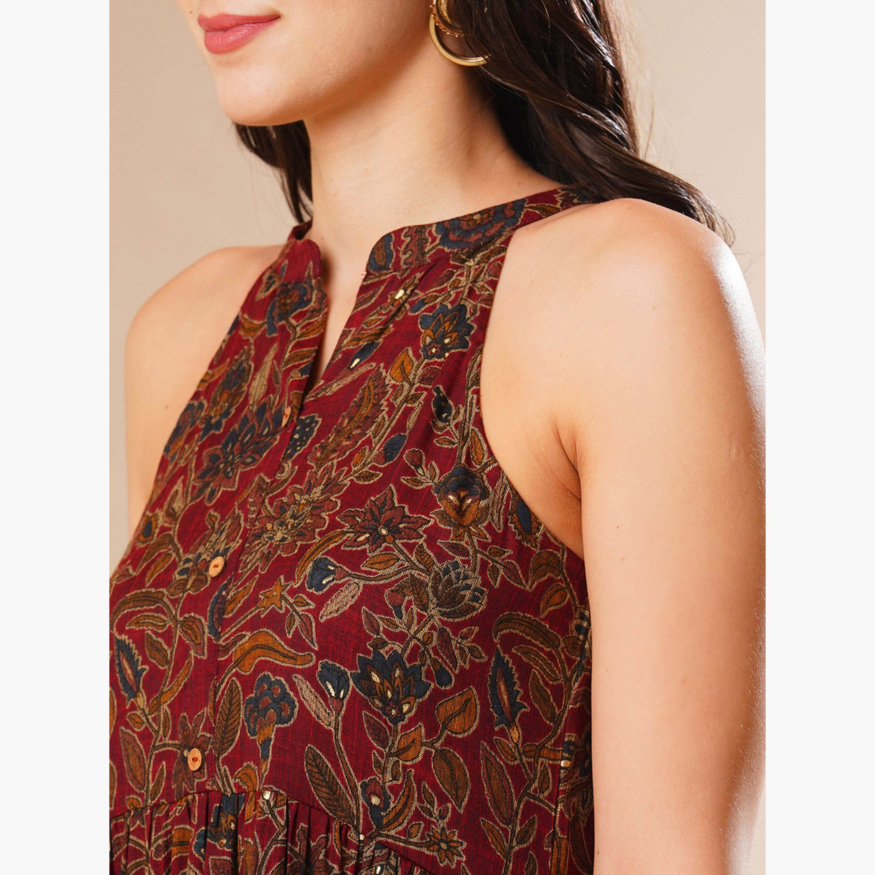 غلوبوص × ستايلي - فستان ماكسي متعدد الطبقات بياقة ماندرين-women-clothing-ethnicwear-dresses-image-4