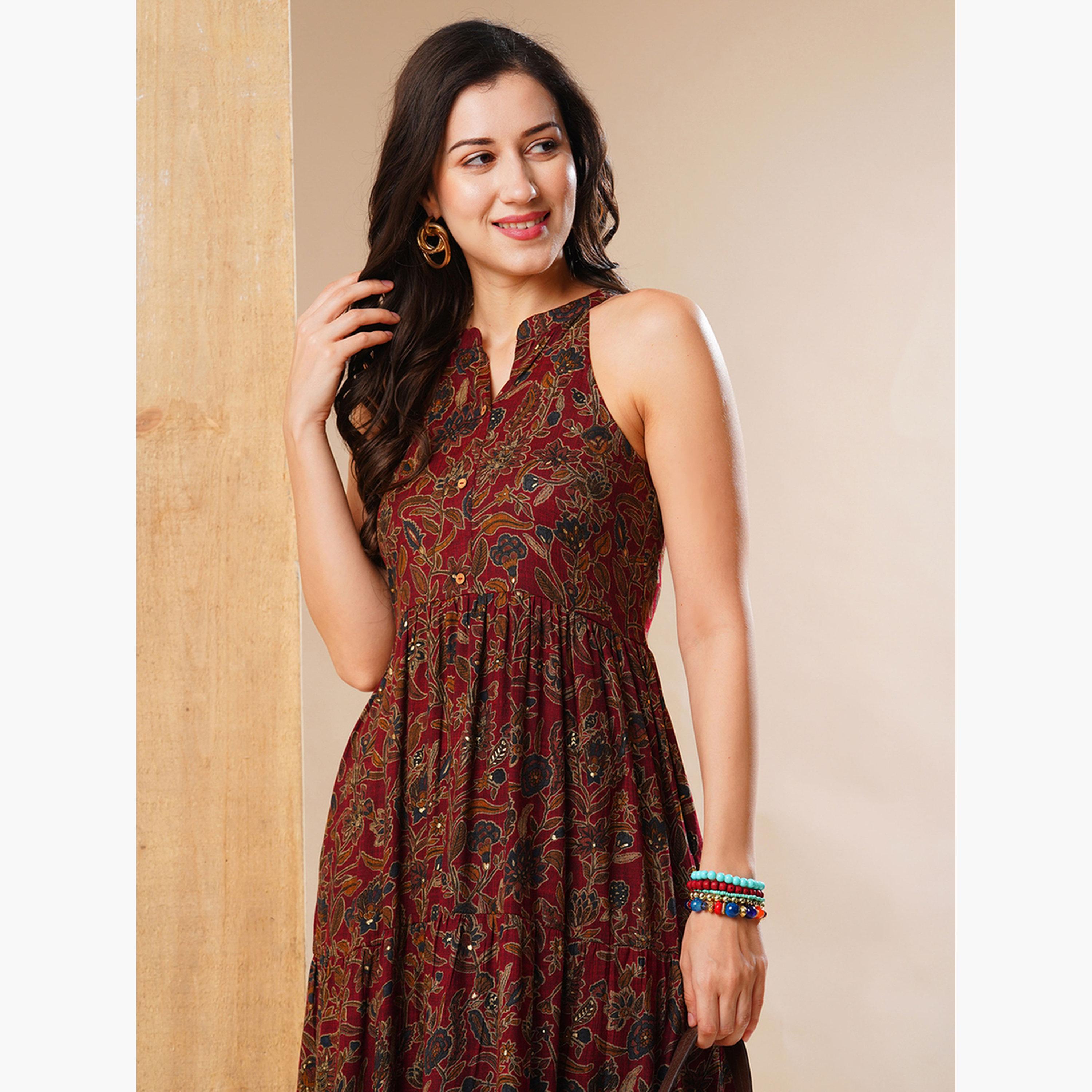 غلوبوص × ستايلي - فستان ماكسي متعدد الطبقات بياقة ماندرين-women-clothing-ethnicwear-dresses-image-5