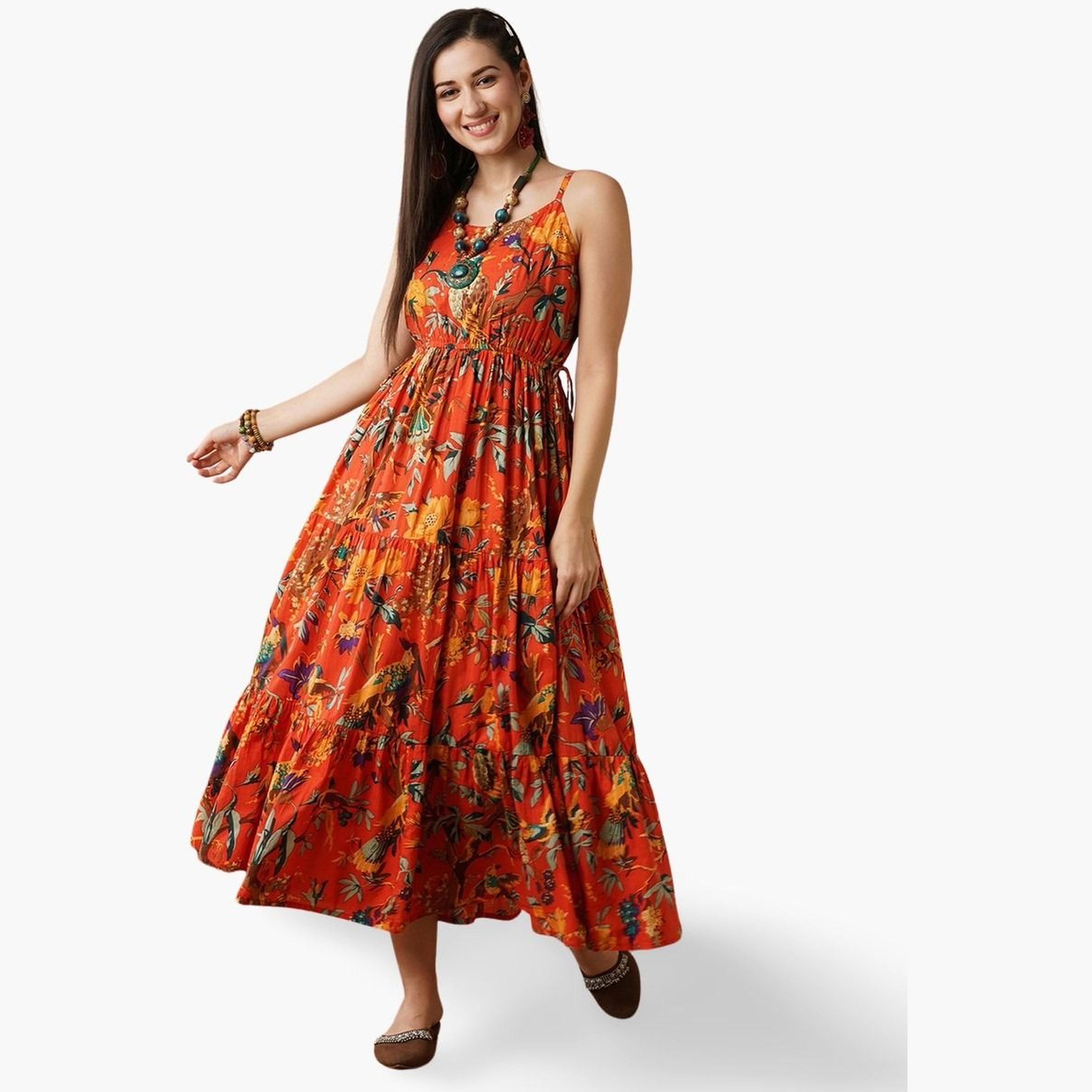 غلوبوص × ستايلي - فستان ماكسي بطبعة زهور مع رباط على الخصر-women-clothing-ethnicwear-dresses-image-1