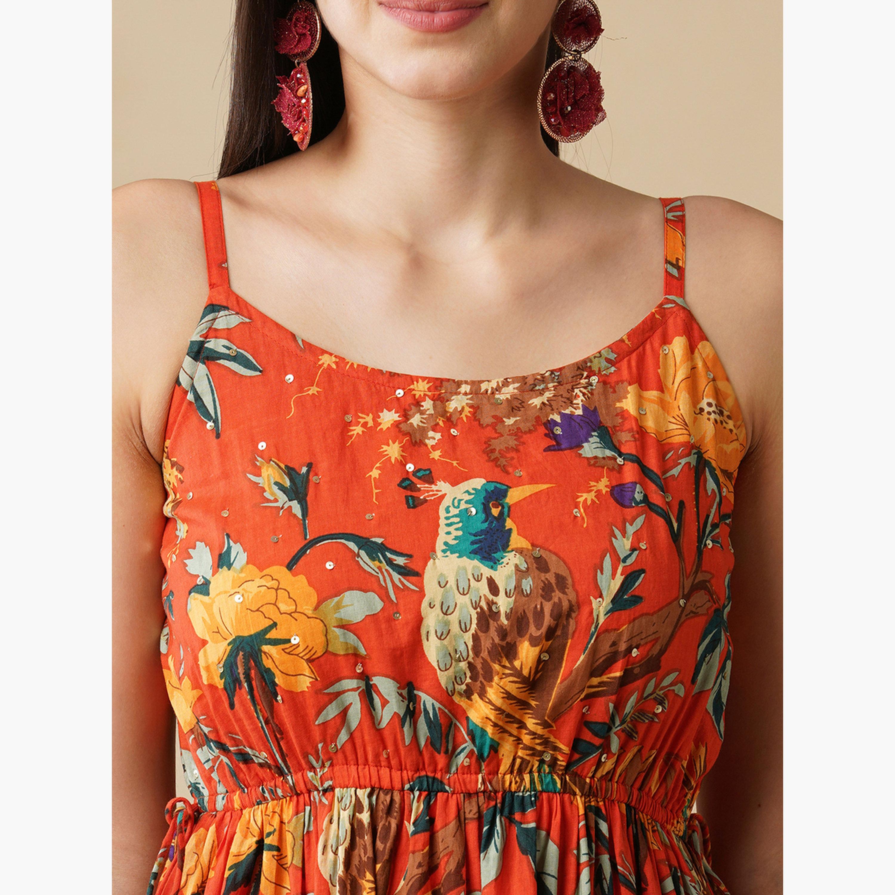 غلوبوص × ستايلي - فستان ماكسي بطبعة زهور مع رباط على الخصر-women-clothing-ethnicwear-dresses-image-4