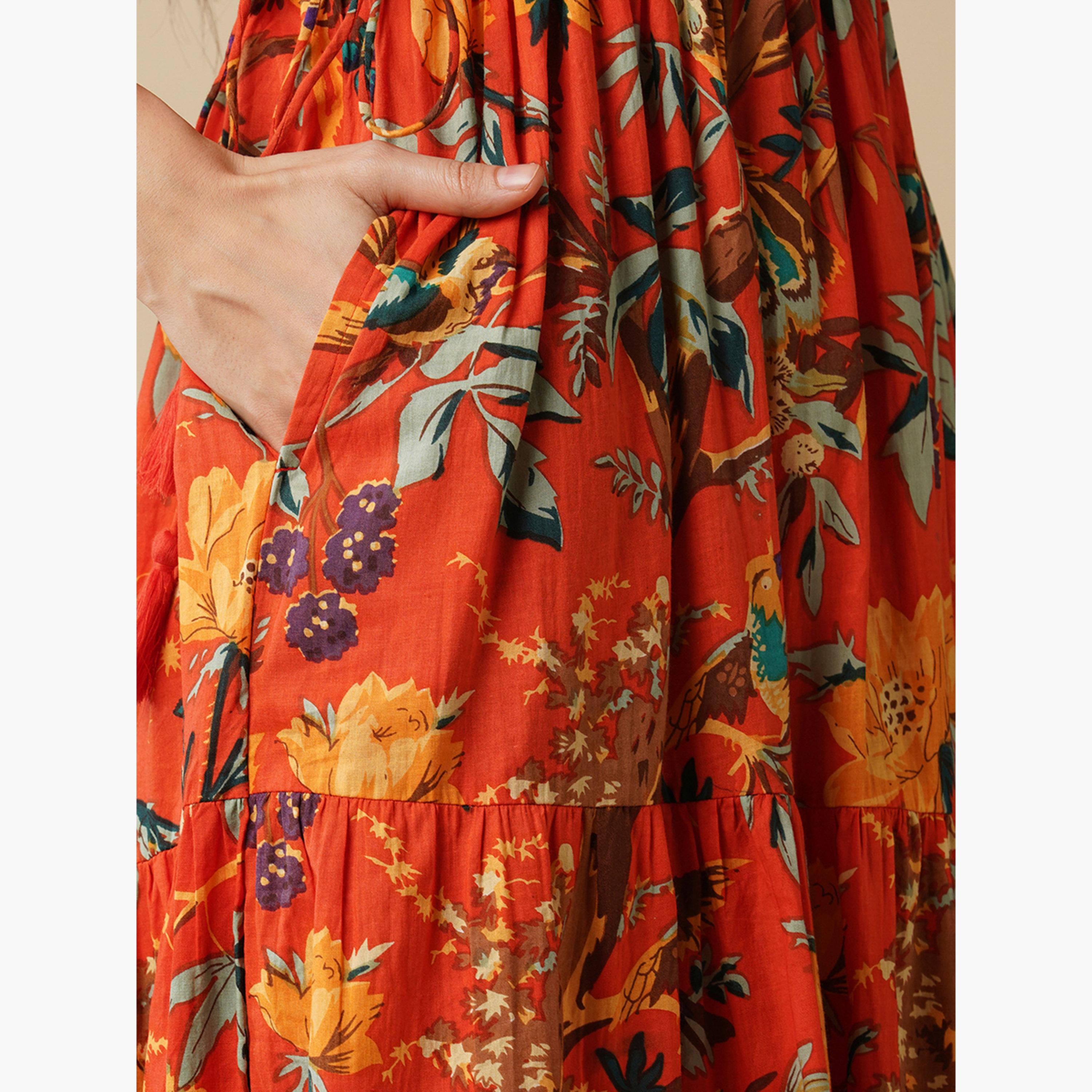 غلوبوص × ستايلي - فستان ماكسي بطبعة زهور مع رباط على الخصر-women-clothing-ethnicwear-dresses-image-5