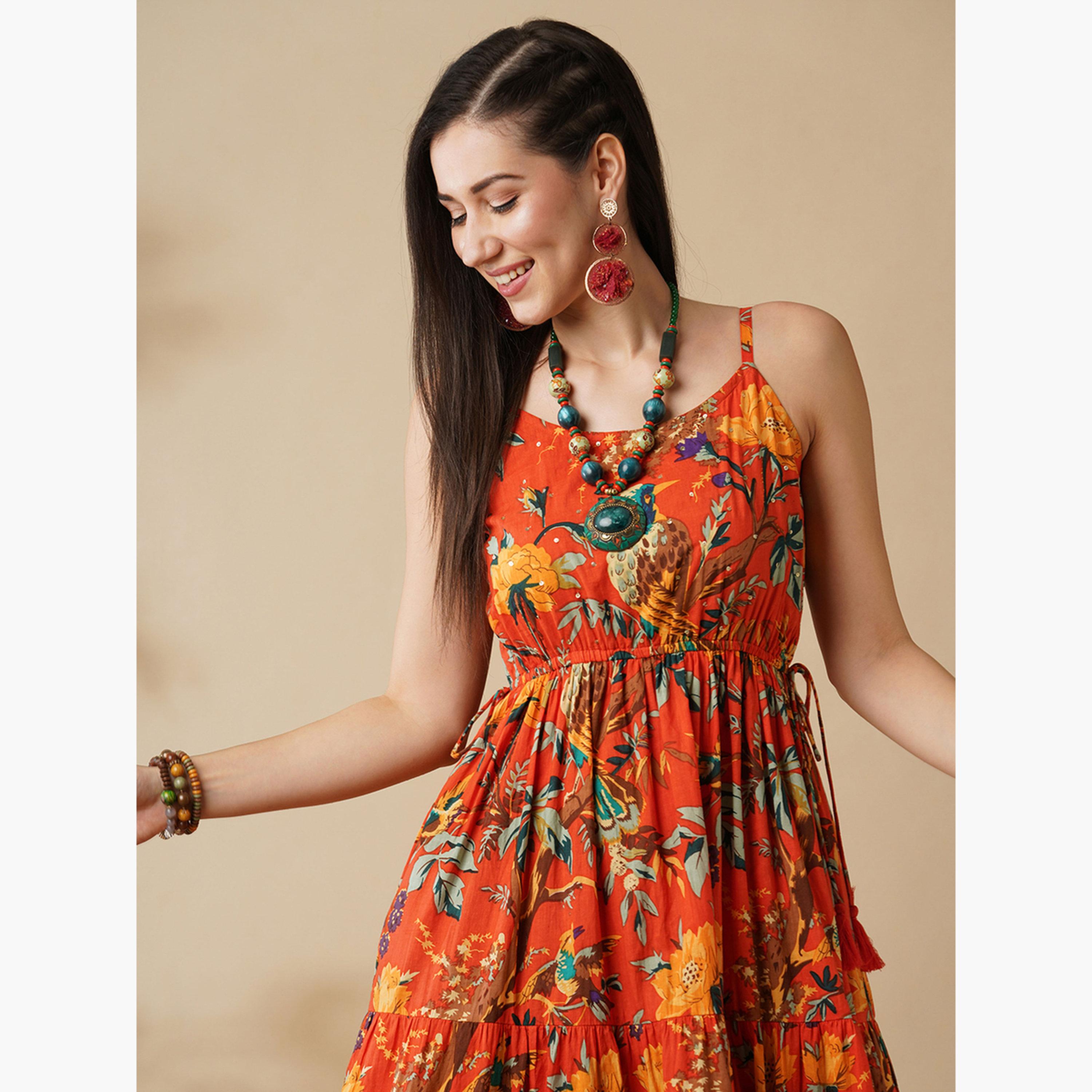 غلوبوص × ستايلي - فستان ماكسي بطبعة زهور مع رباط على الخصر-women-clothing-ethnicwear-dresses-image-6