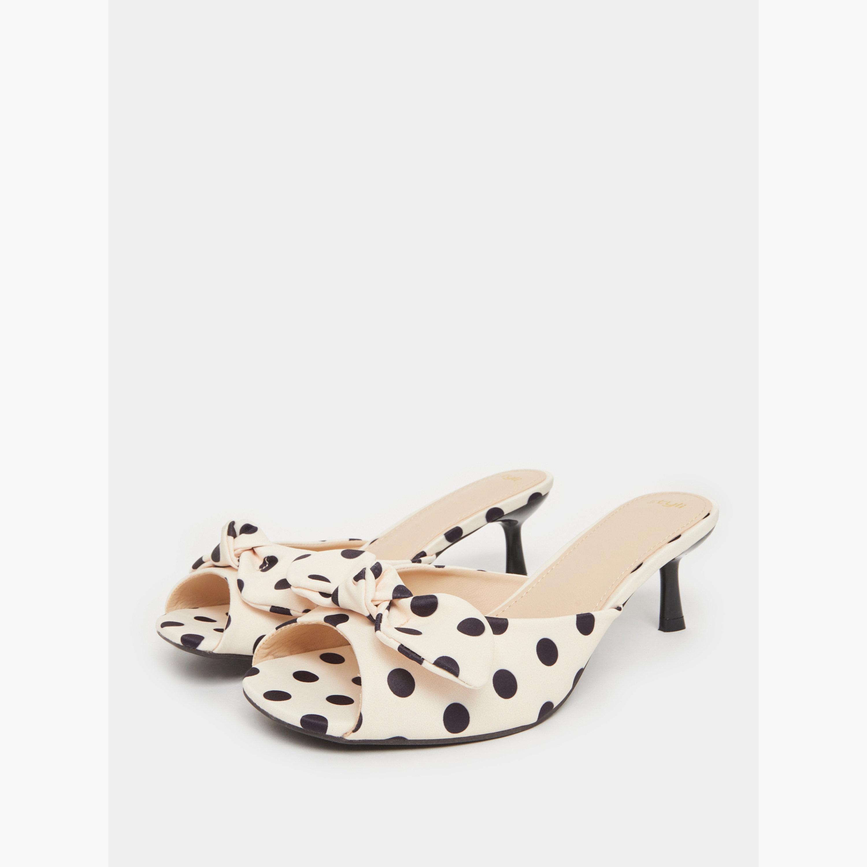 Styli Beige Polka Dot Kitten Heel Sandals-women-shoes-sandals-heeled-image-1