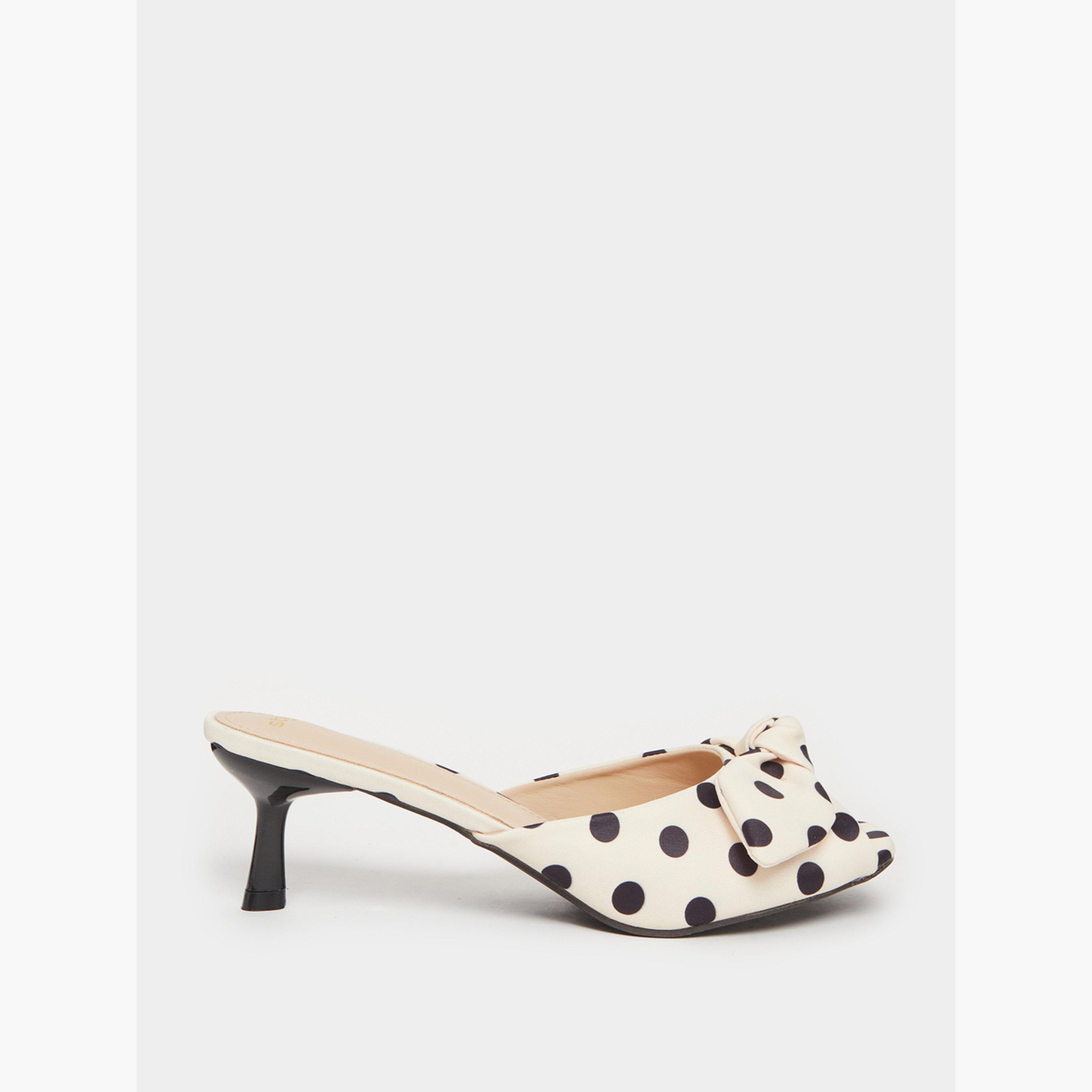 Styli Beige Polka Dot Kitten Heel Sandals-women-shoes-sandals-heeled-image-2