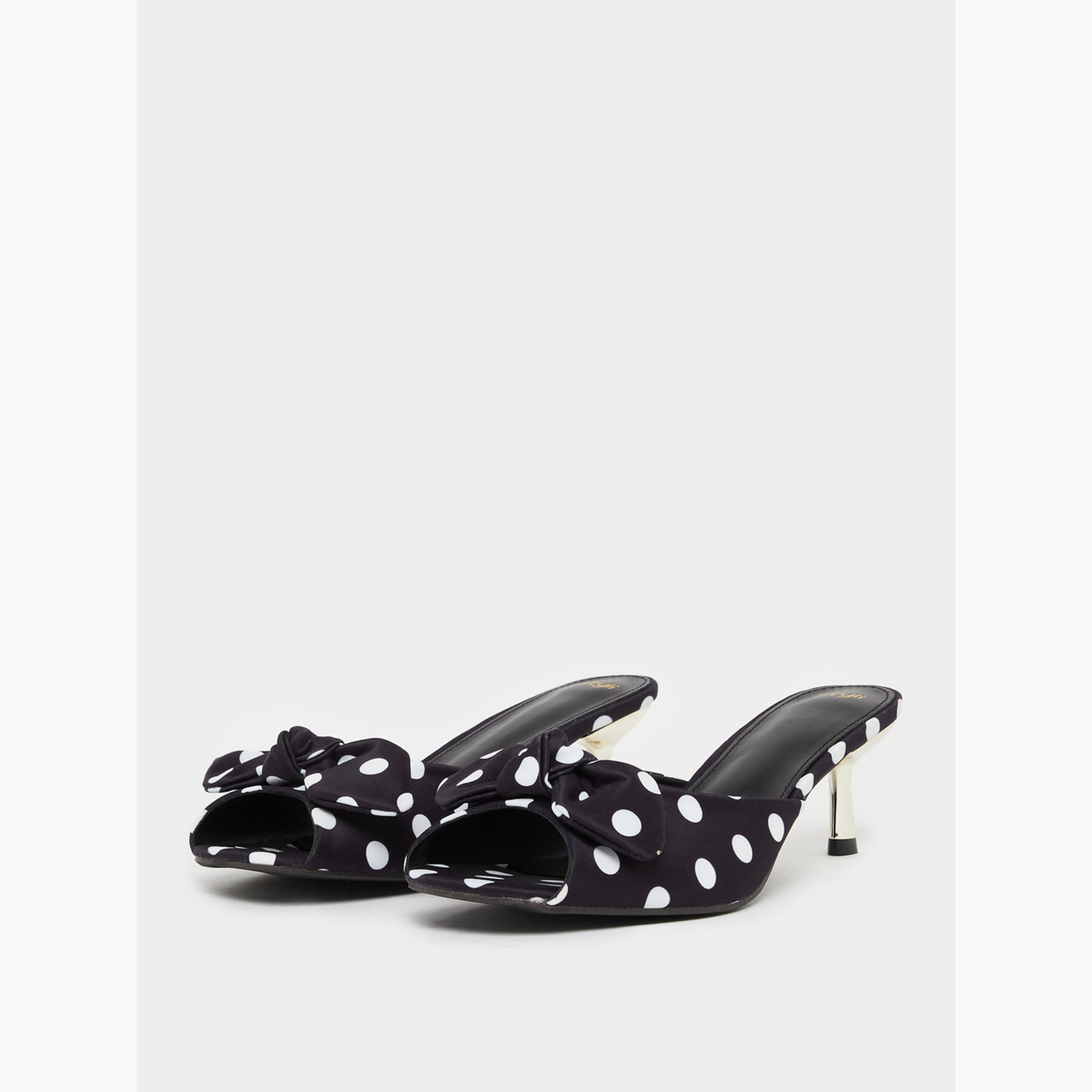Styli Women Black Polka Dot Kitten Heel Sandals-women-shoes-sandals-heeled-image-1