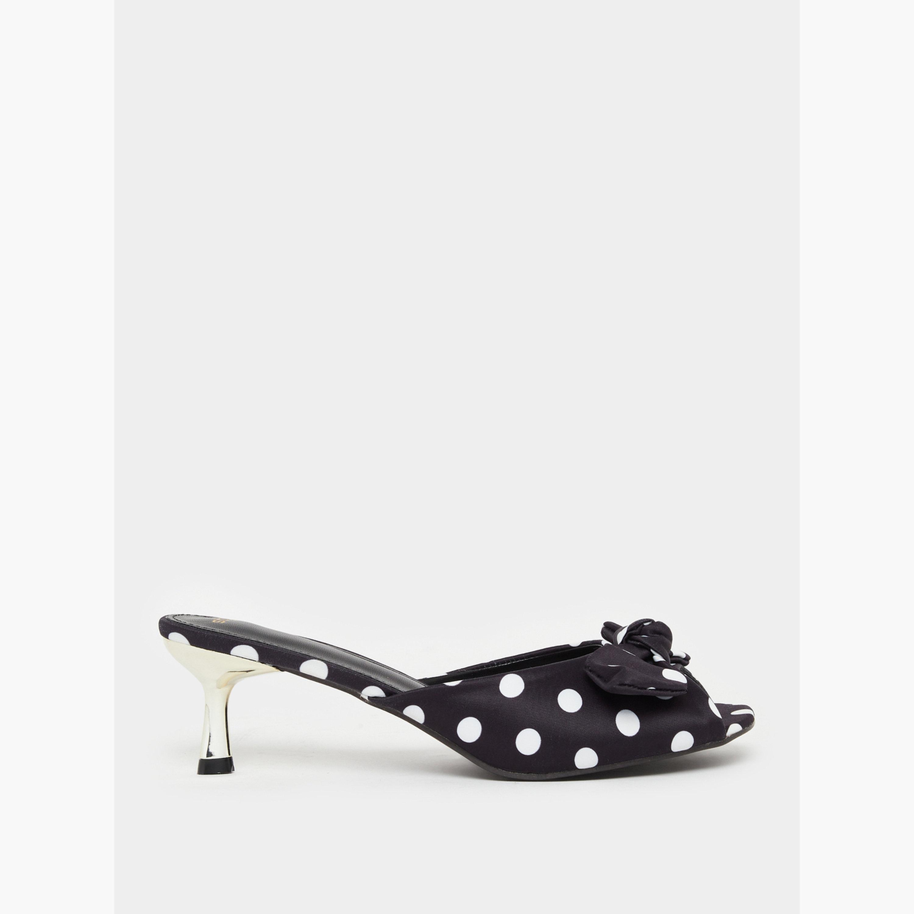 Styli Women Black Polka Dot Kitten Heel Sandals-women-shoes-sandals-heeled-image-2