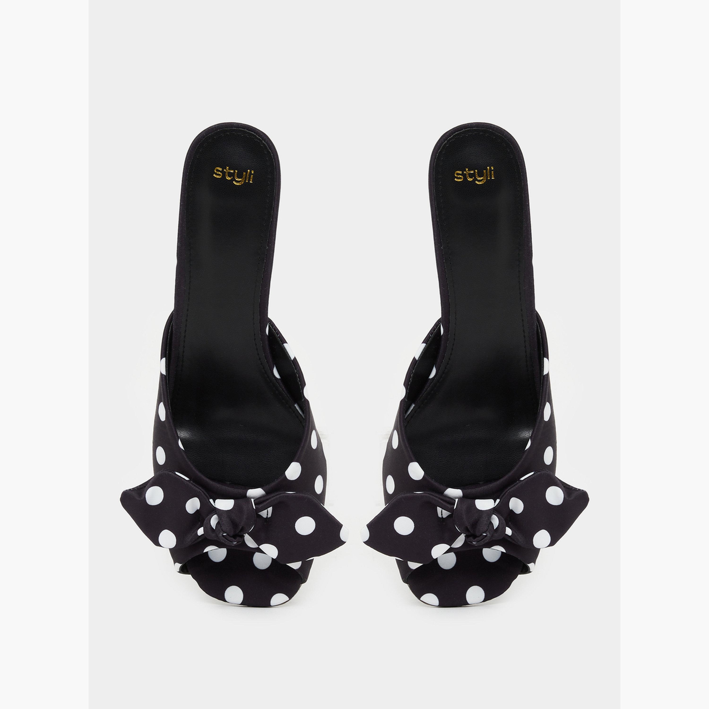 Styli Women Black Polka Dot Kitten Heel Sandals-women-shoes-sandals-heeled-image-5