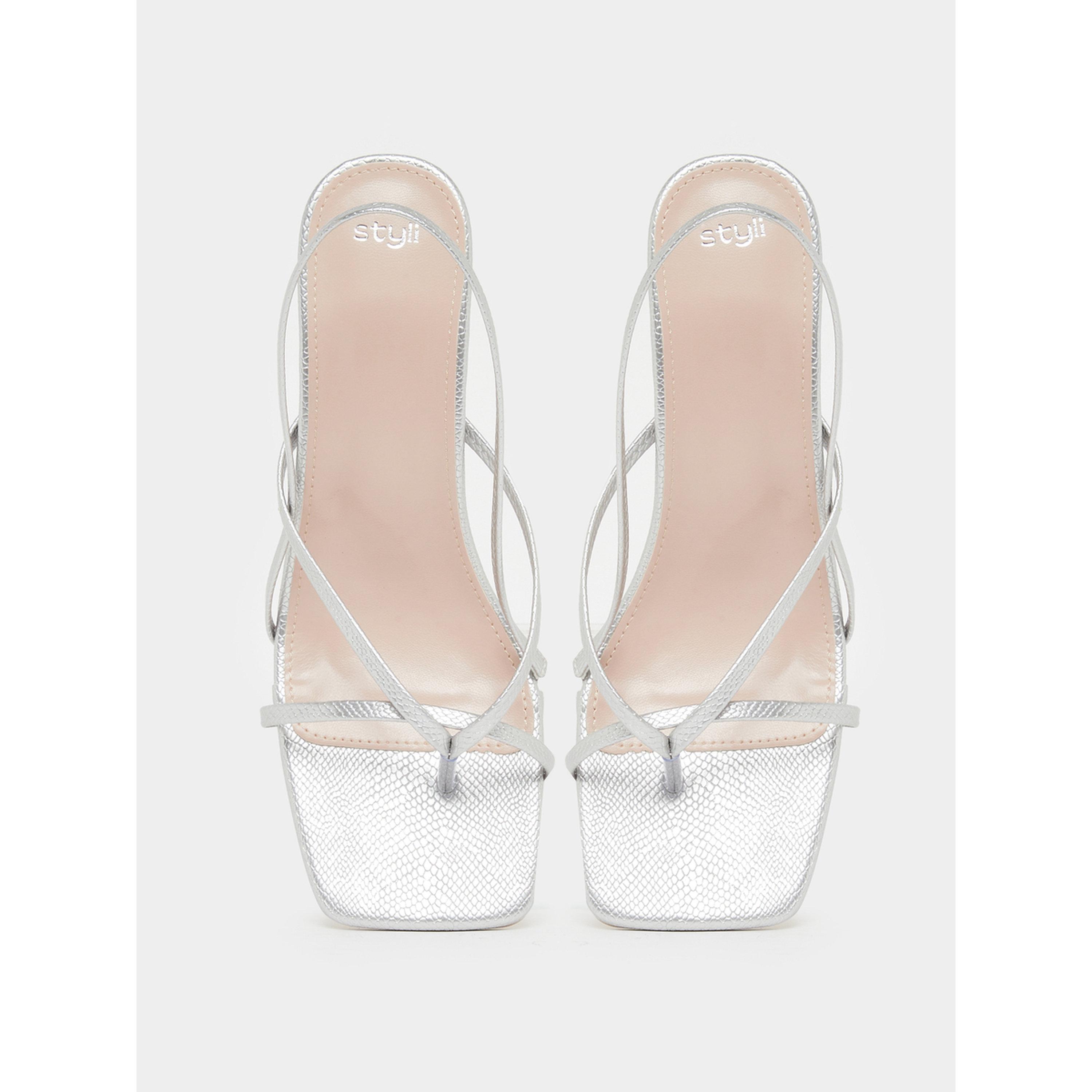 Styli Silver Strappy Kitten Heel Sandals-women-shoes-sandals-heeled-image-3