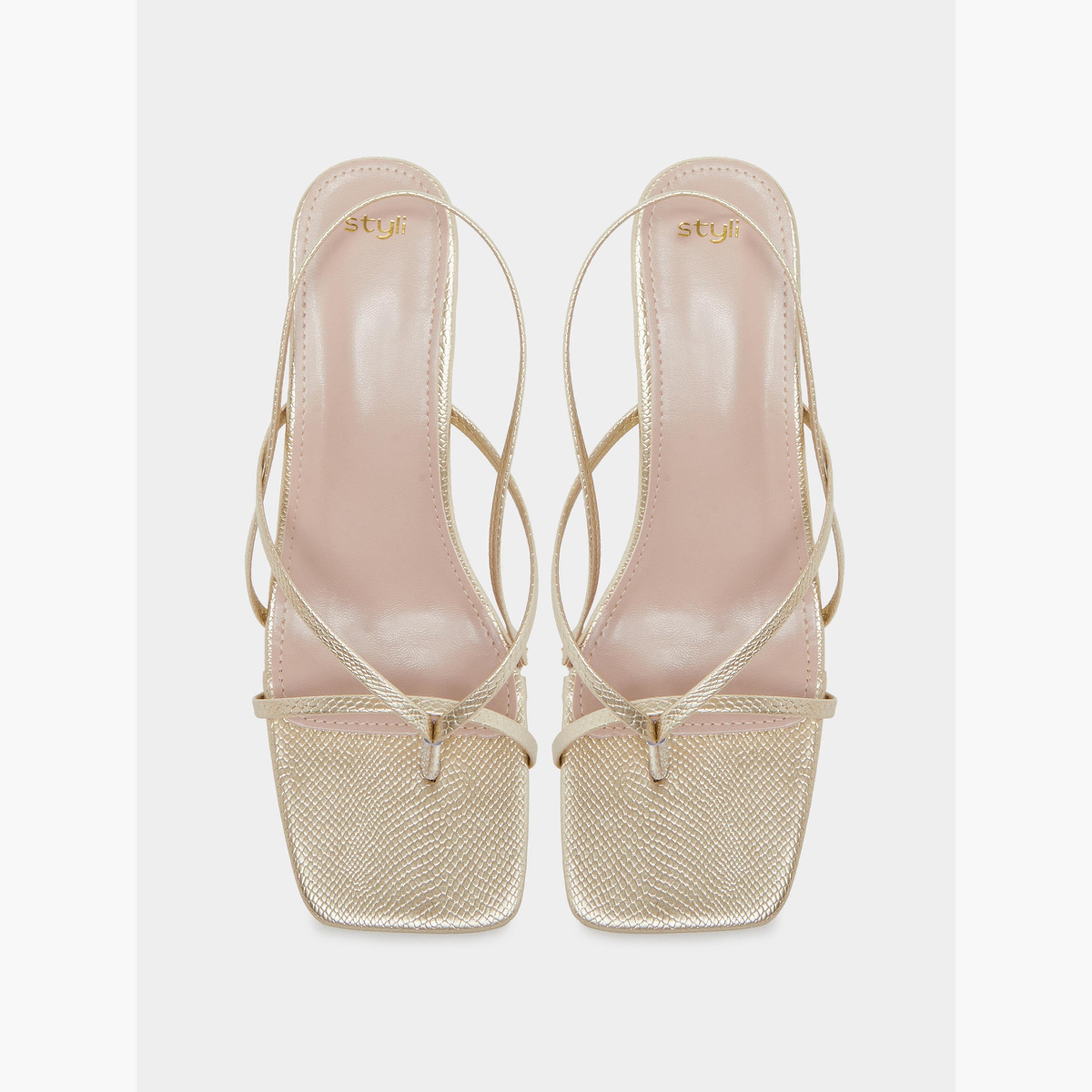 Styli Gold Strappy Kitten Heel Sandals-women-shoes-sandals-heeled-image-3