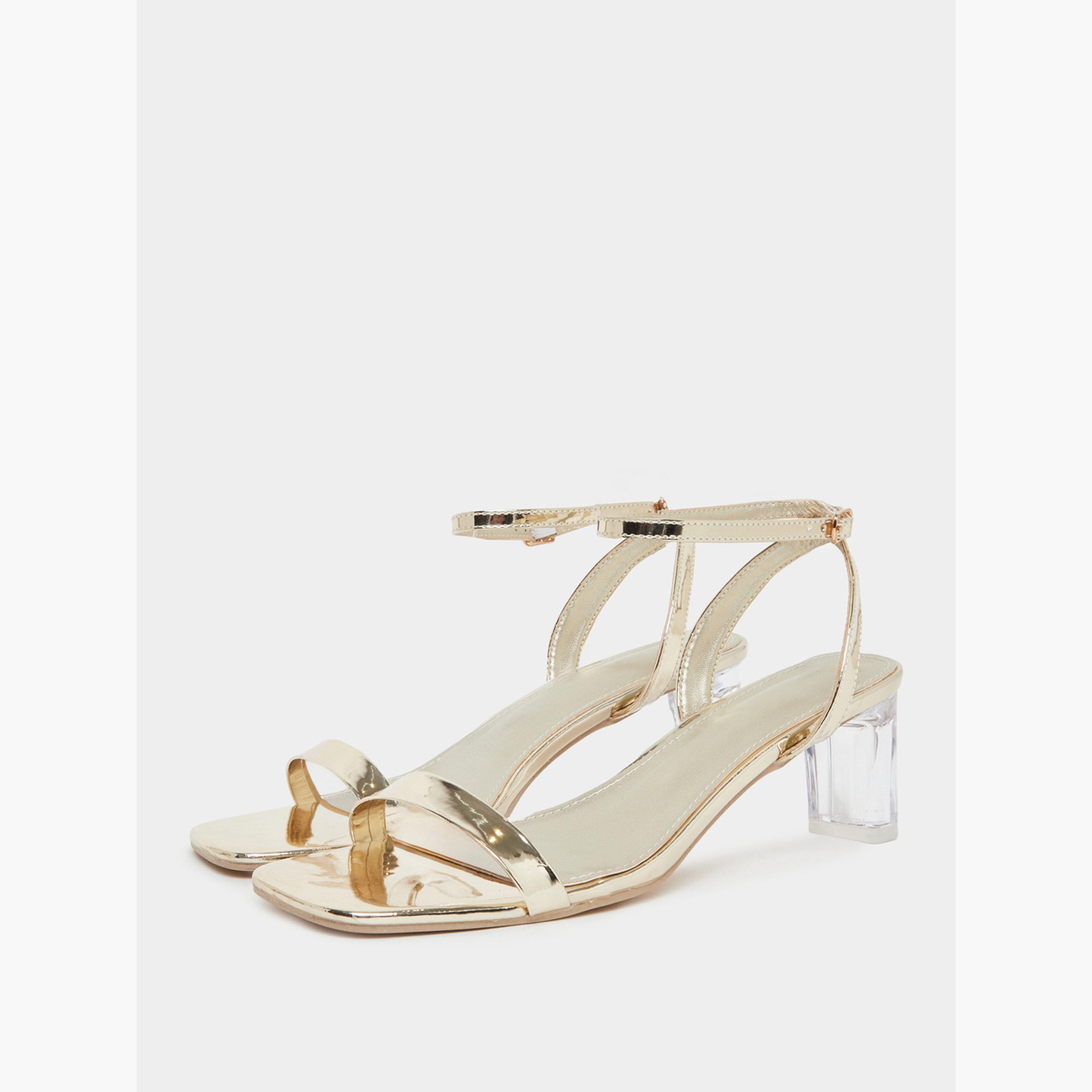 Styli Gold Open Toe Sandals with Clear Perspex Heel-women-shoes-sandals-heeled-image-1