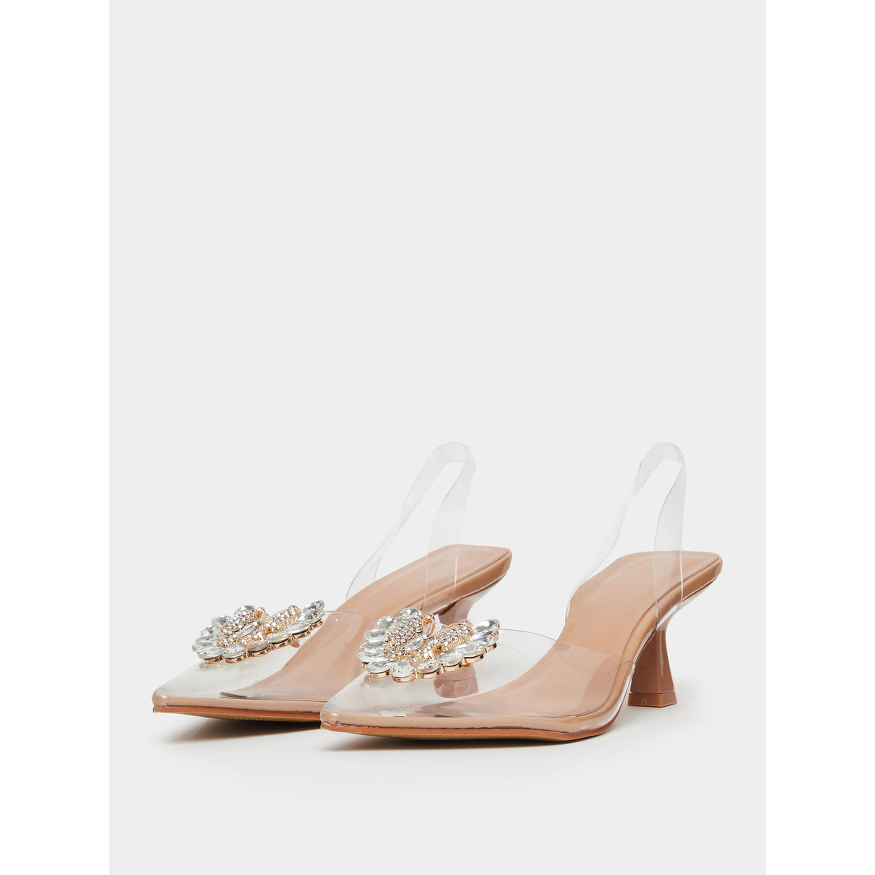 Styli Nude Embellished Slingback Kitten Heel Shoes-women-shoes-heels-image-1