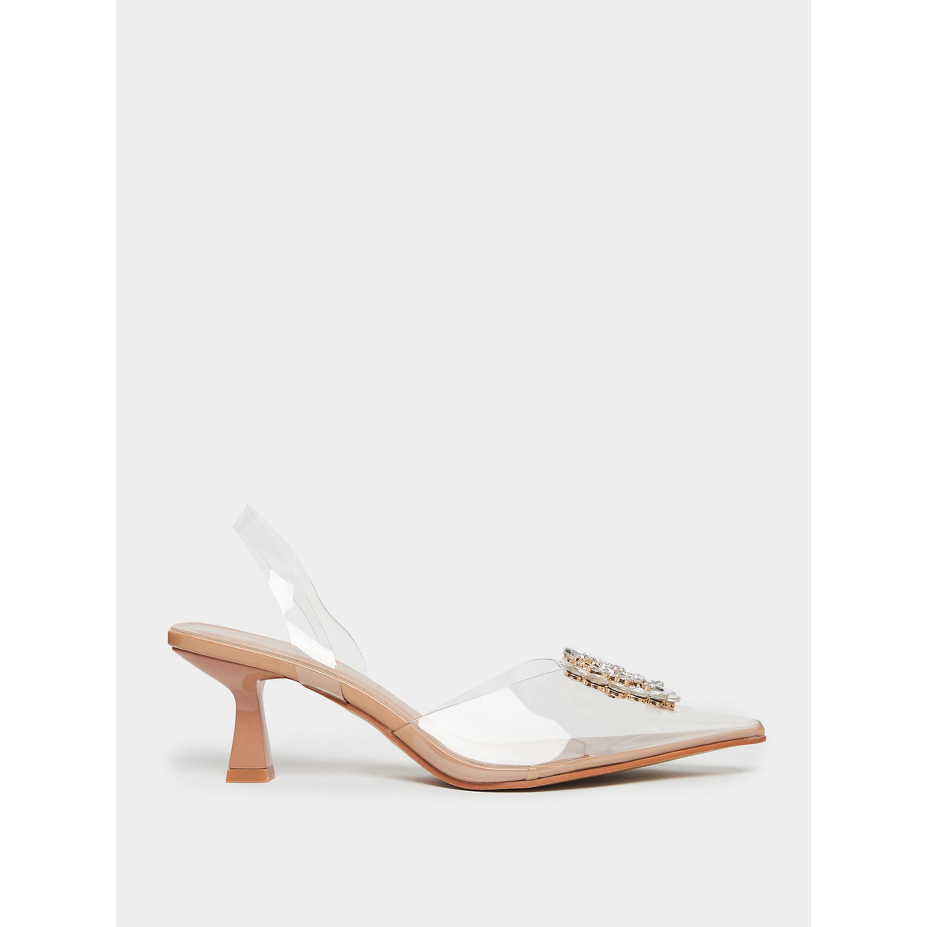 Styli Nude Embellished Slingback Kitten Heel Shoes-women-shoes-heels-image-2