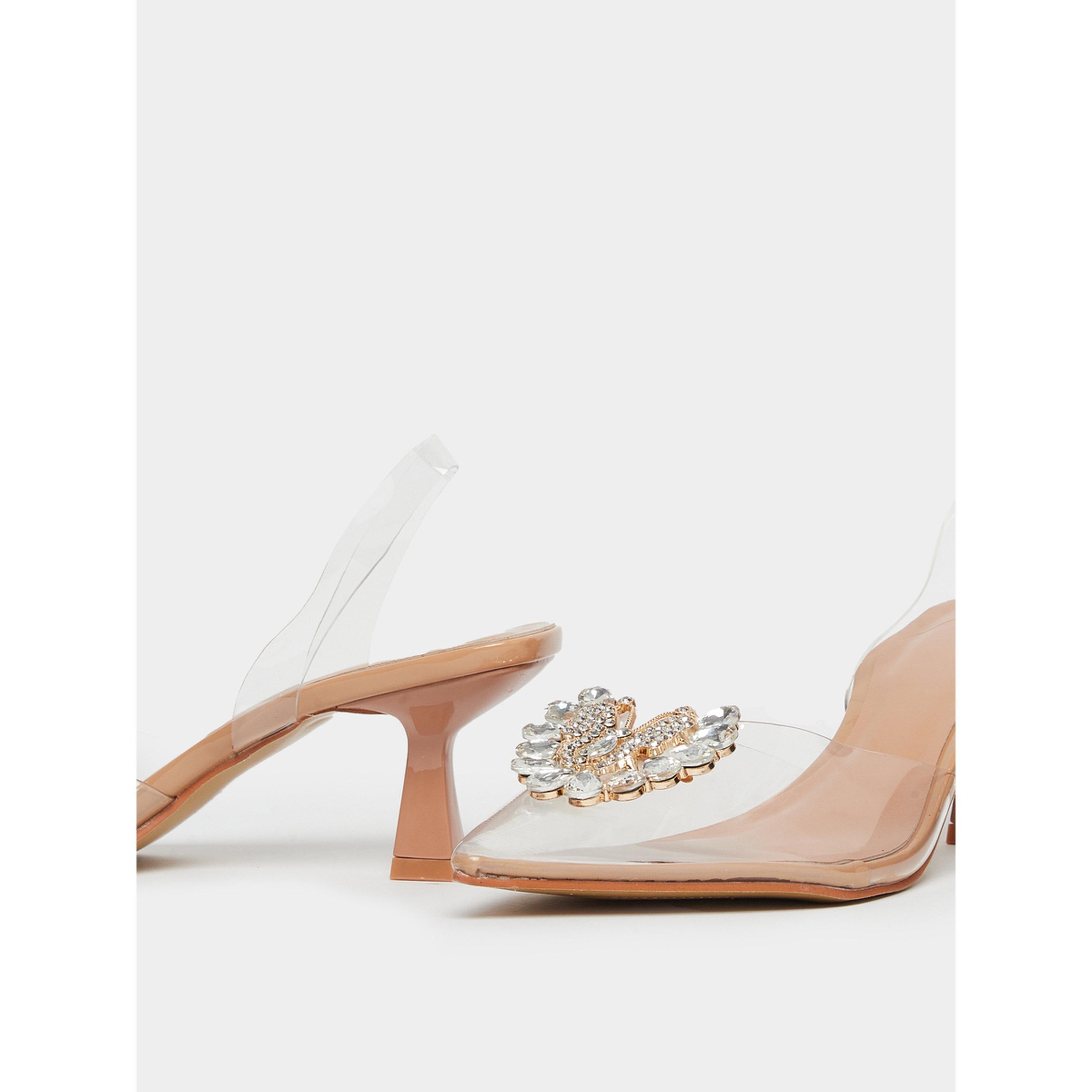 Styli Nude Embellished Slingback Kitten Heel Shoes-women-shoes-heels-image-3