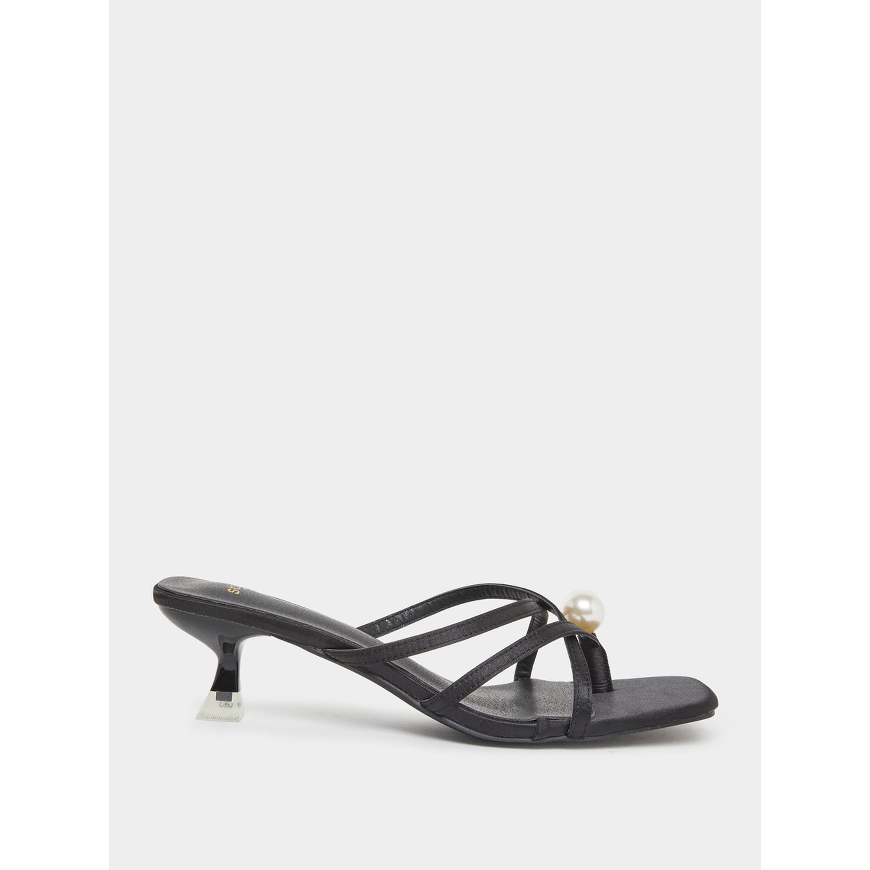 Styli Black Pearl Detail Kitten Heel Sandal-women-shoes-sandals-heeled-image-3