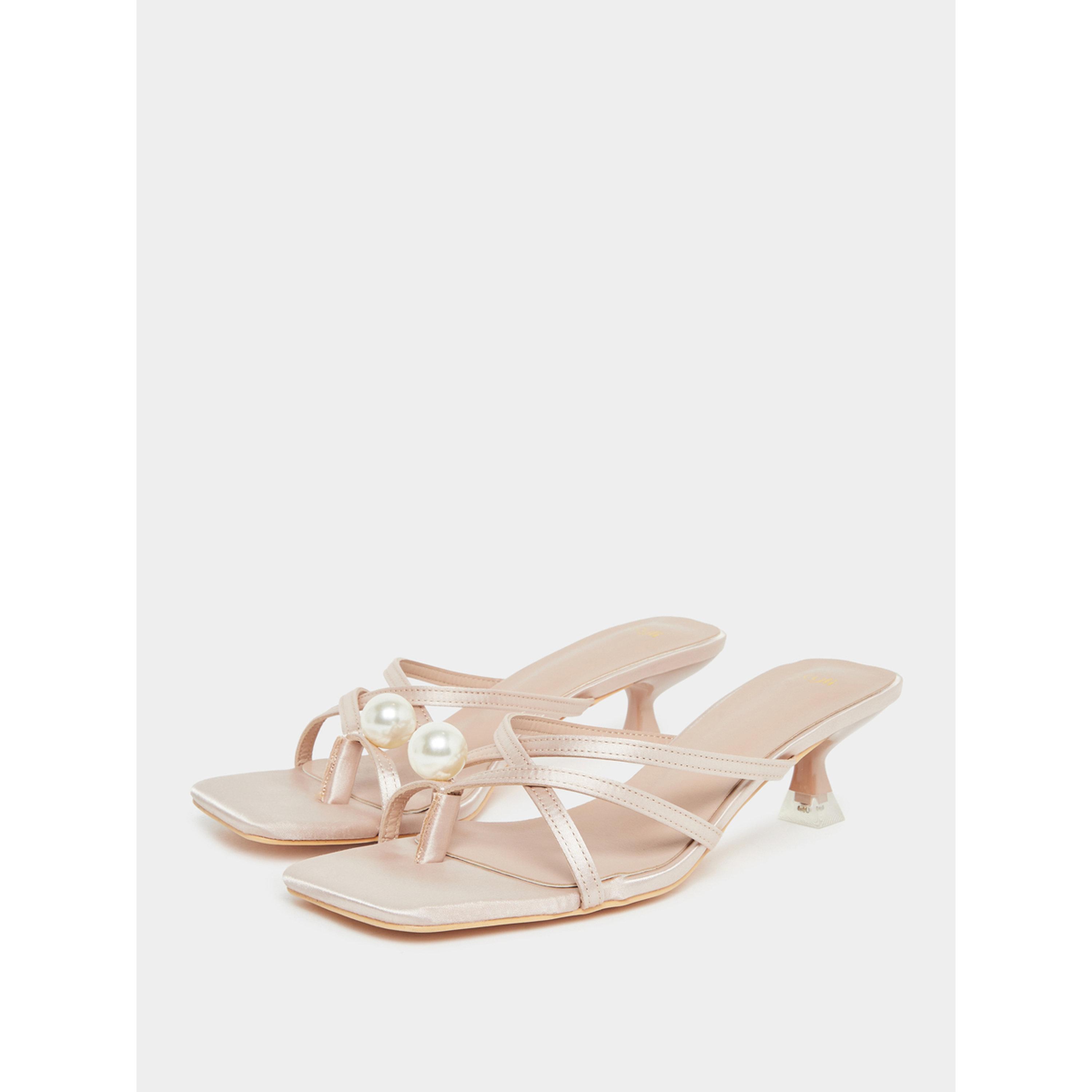 Styli Pink Pearl Detail Kitten Heel Sandal-women-shoes-sandals-heeled-image-1