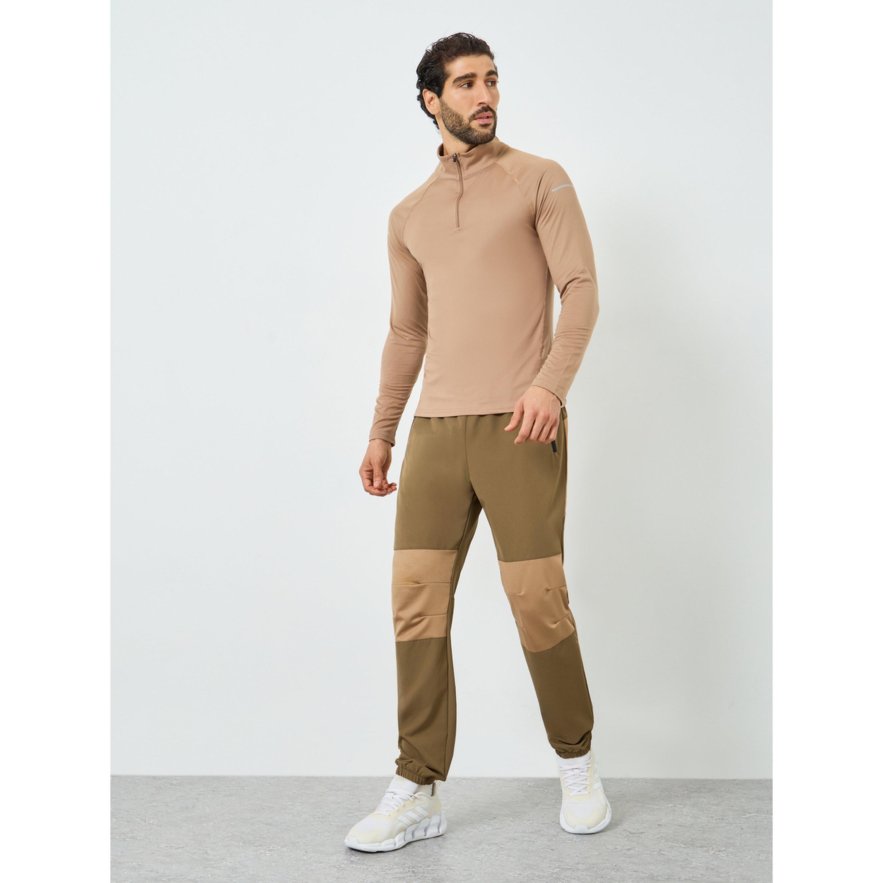 Styli Men Brown Half-Zip Training T-Shirt-men-clothing-sportswearandactivewear-tshirtsandpolos-image-2