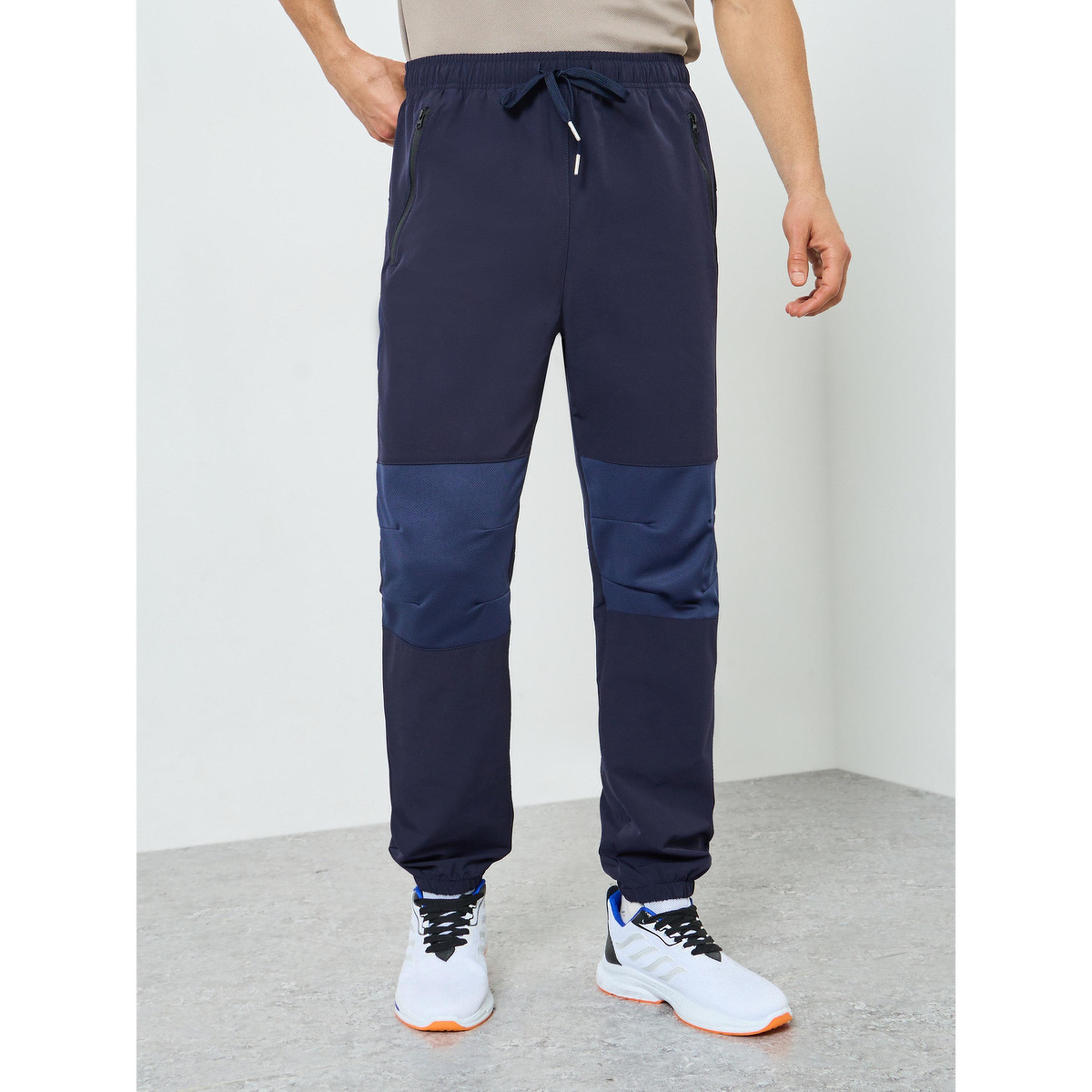 Styli Men Navy Blue Color Block Track Pants-men-clothing-sportswearandactivewear-bottoms-joggers-image-1