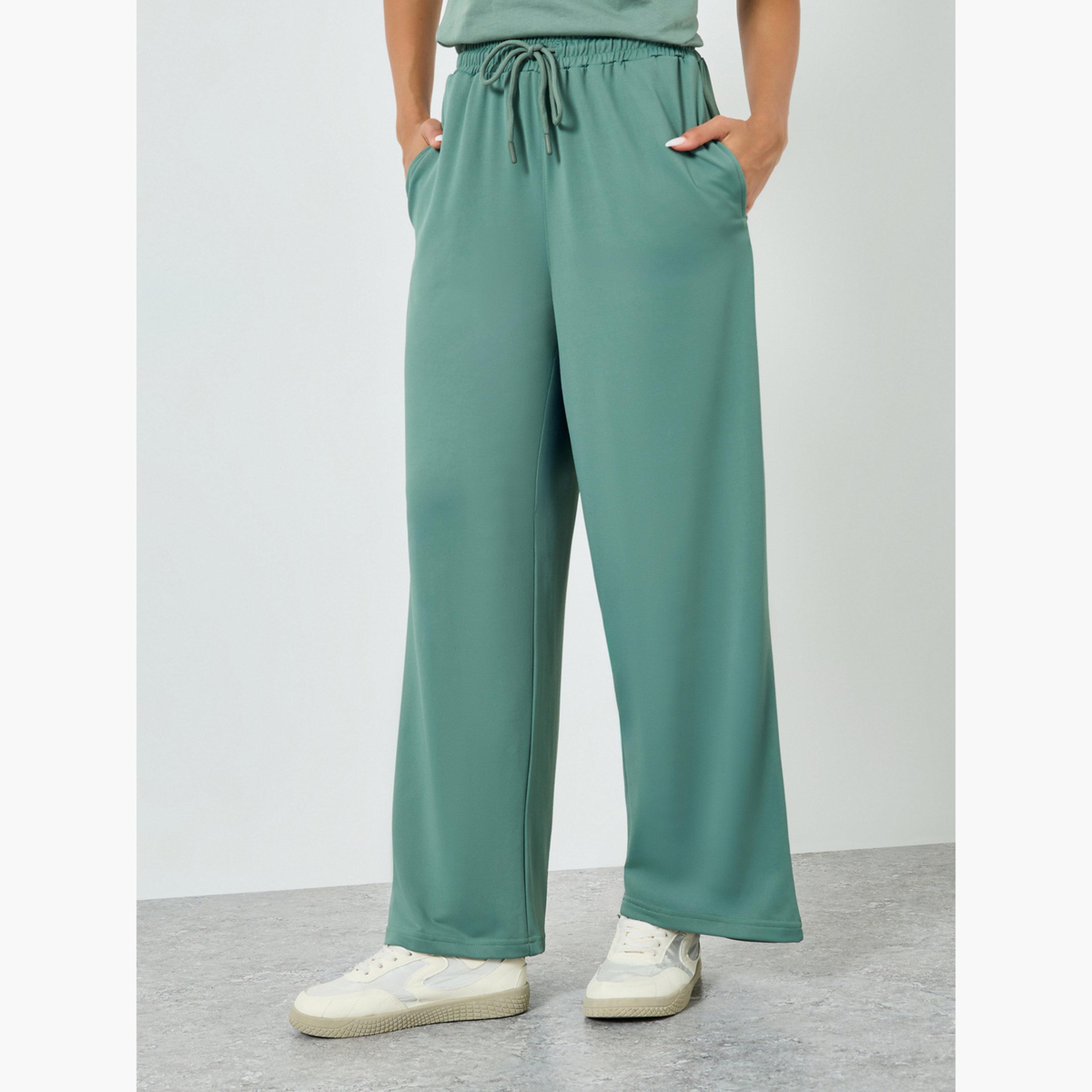 Styli Green Knitted Wide Leg Joggers-women-clothing-bottoms-joggers-image-1