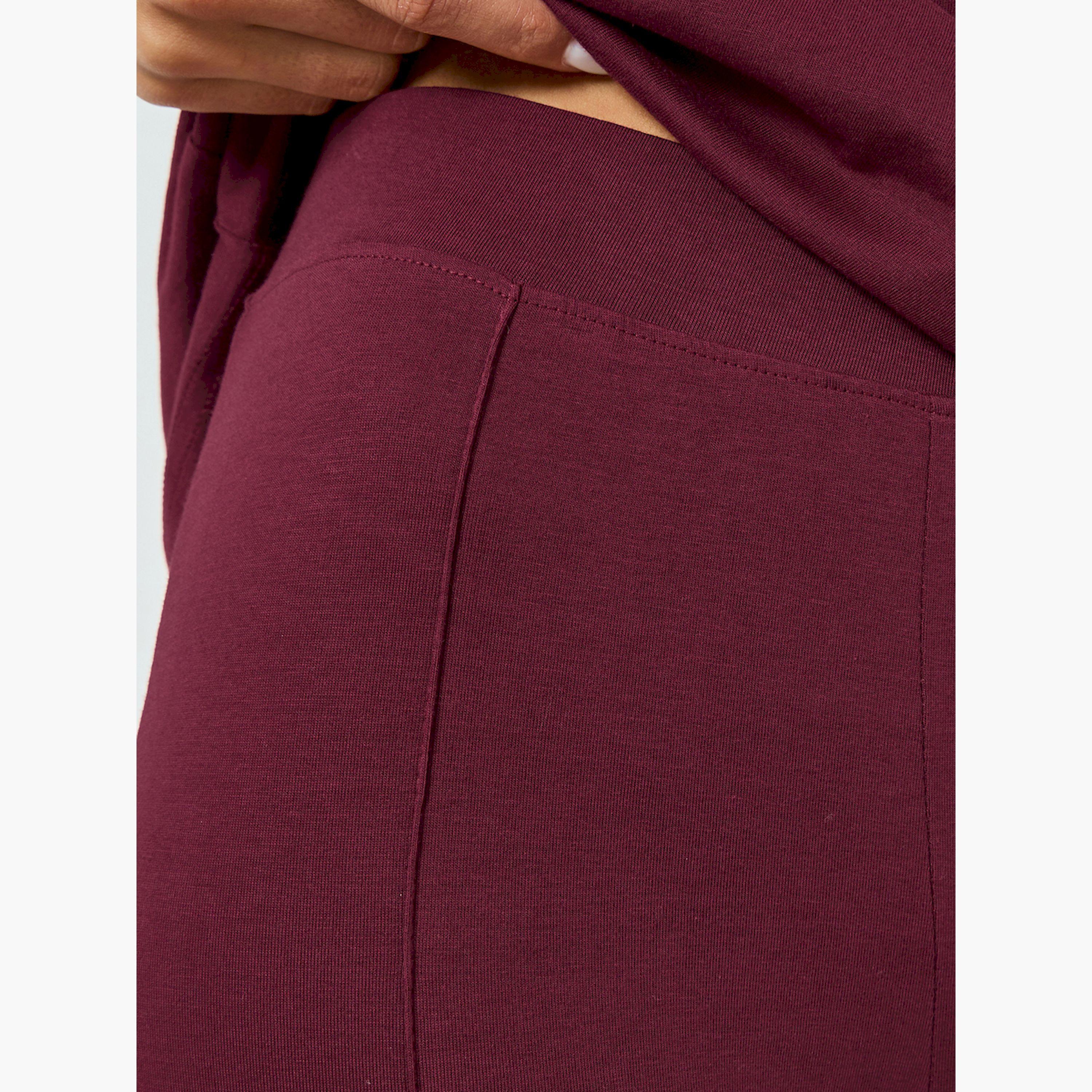 Styli Burgundy Ankle Length Leggings-women-clothing-bottoms-leggings-image-4
