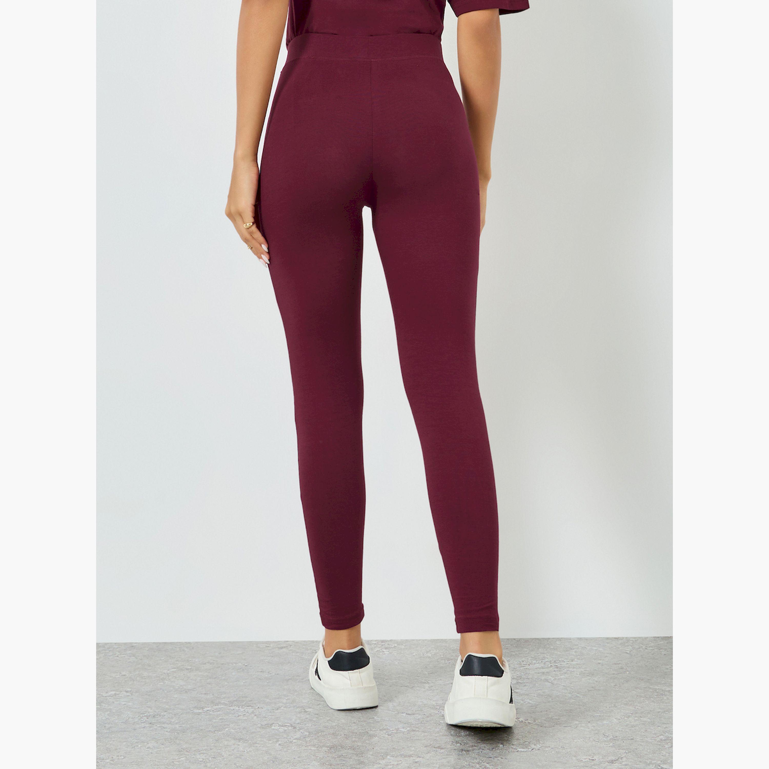 Styli Burgundy Ankle Length Leggings-women-clothing-bottoms-leggings-image-5