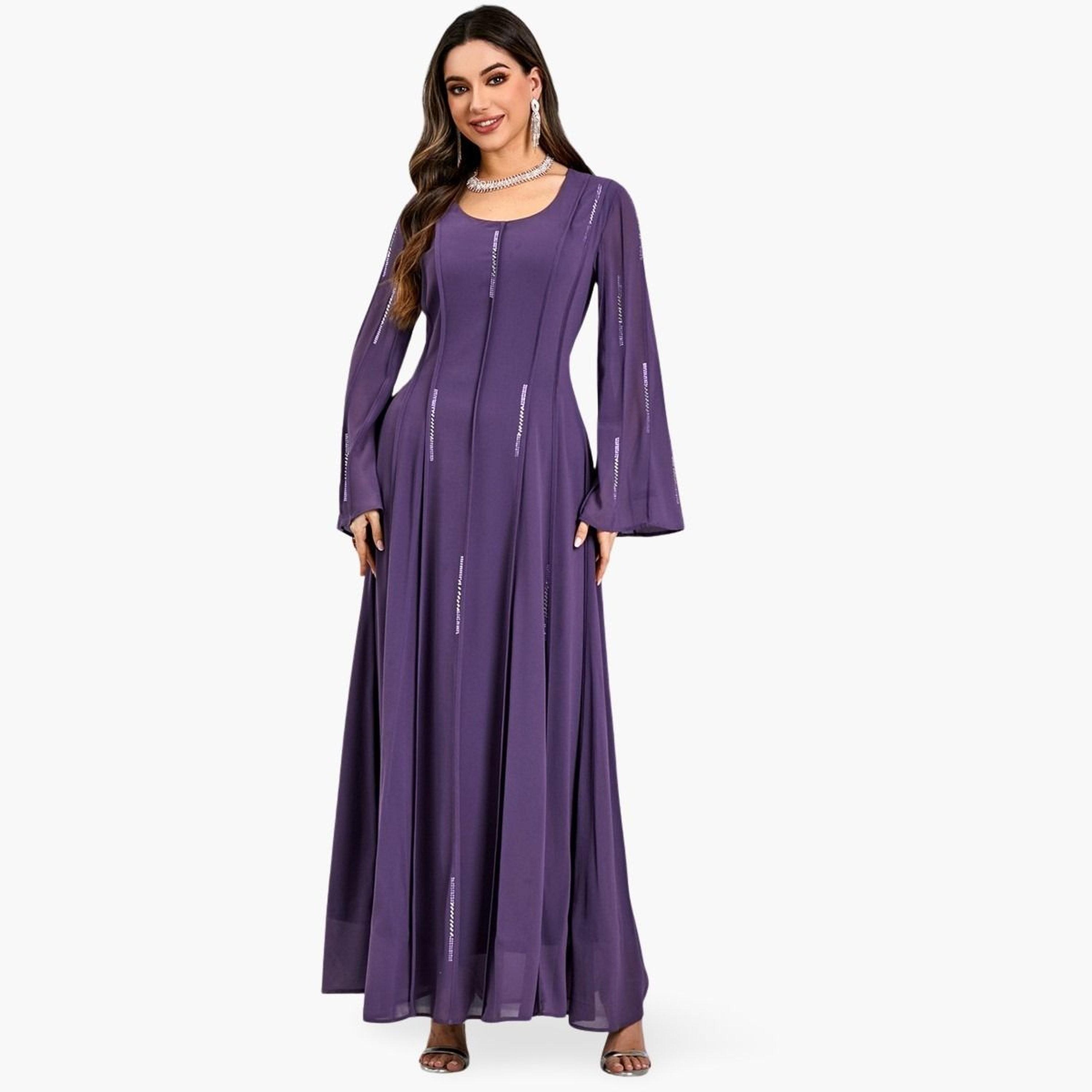 فستان طويل مزين بأكمام جرس-women-clothing-dresses-image-1