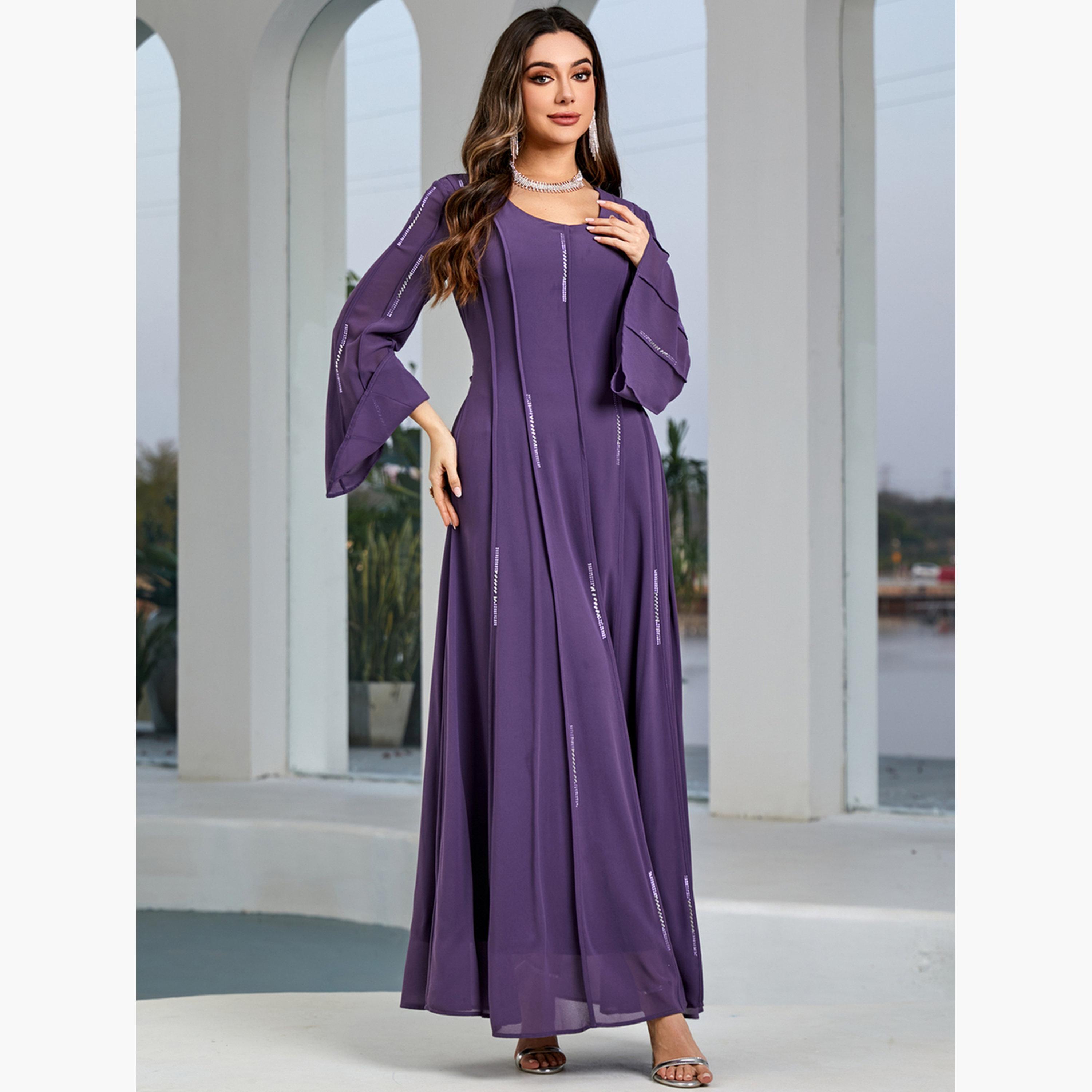 فستان طويل مزين بأكمام جرس-women-clothing-dresses-image-5