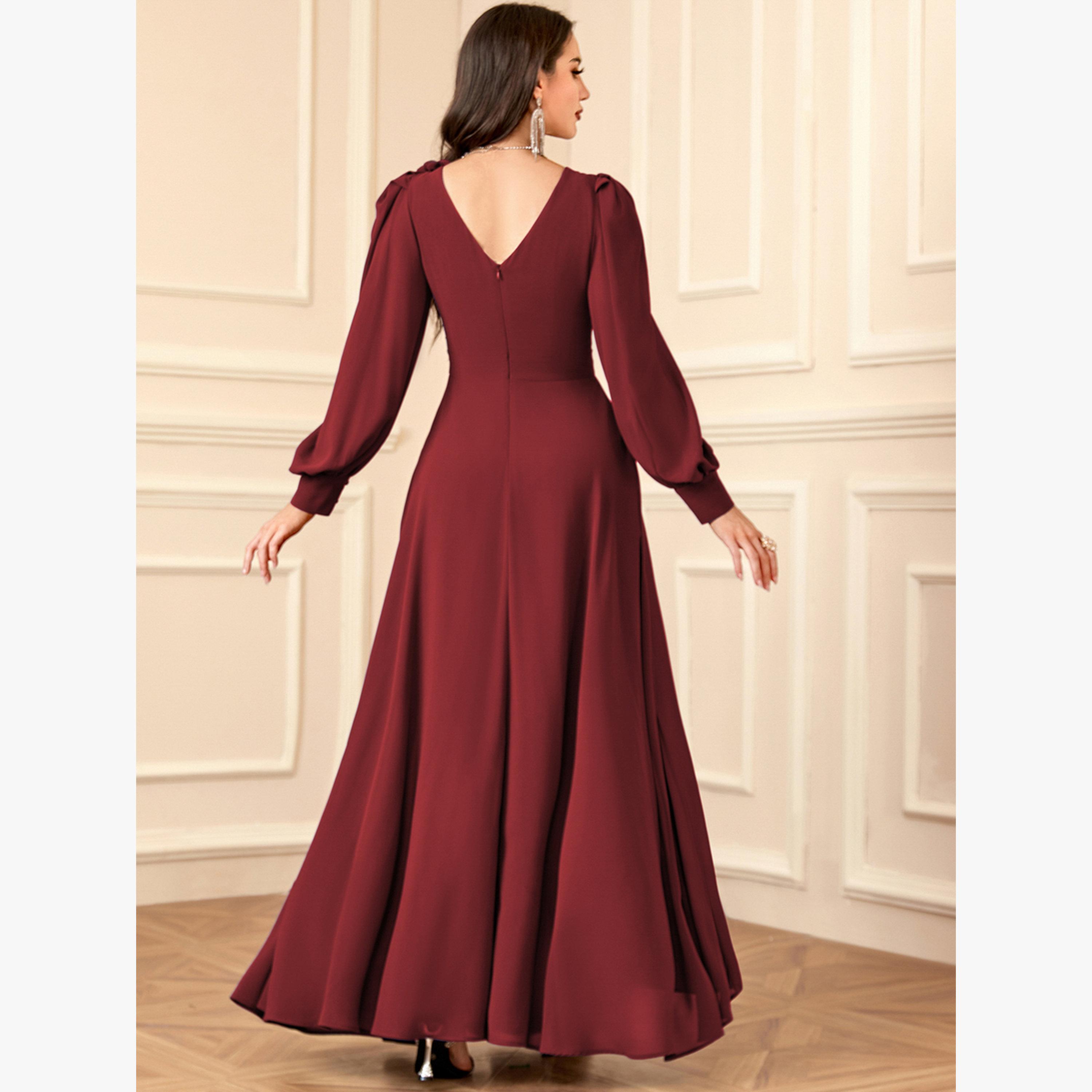 فستان طويل بكسرات وتفاصيل زهور ثلاثية الأبعاد-women-clothing-dresses-image-2