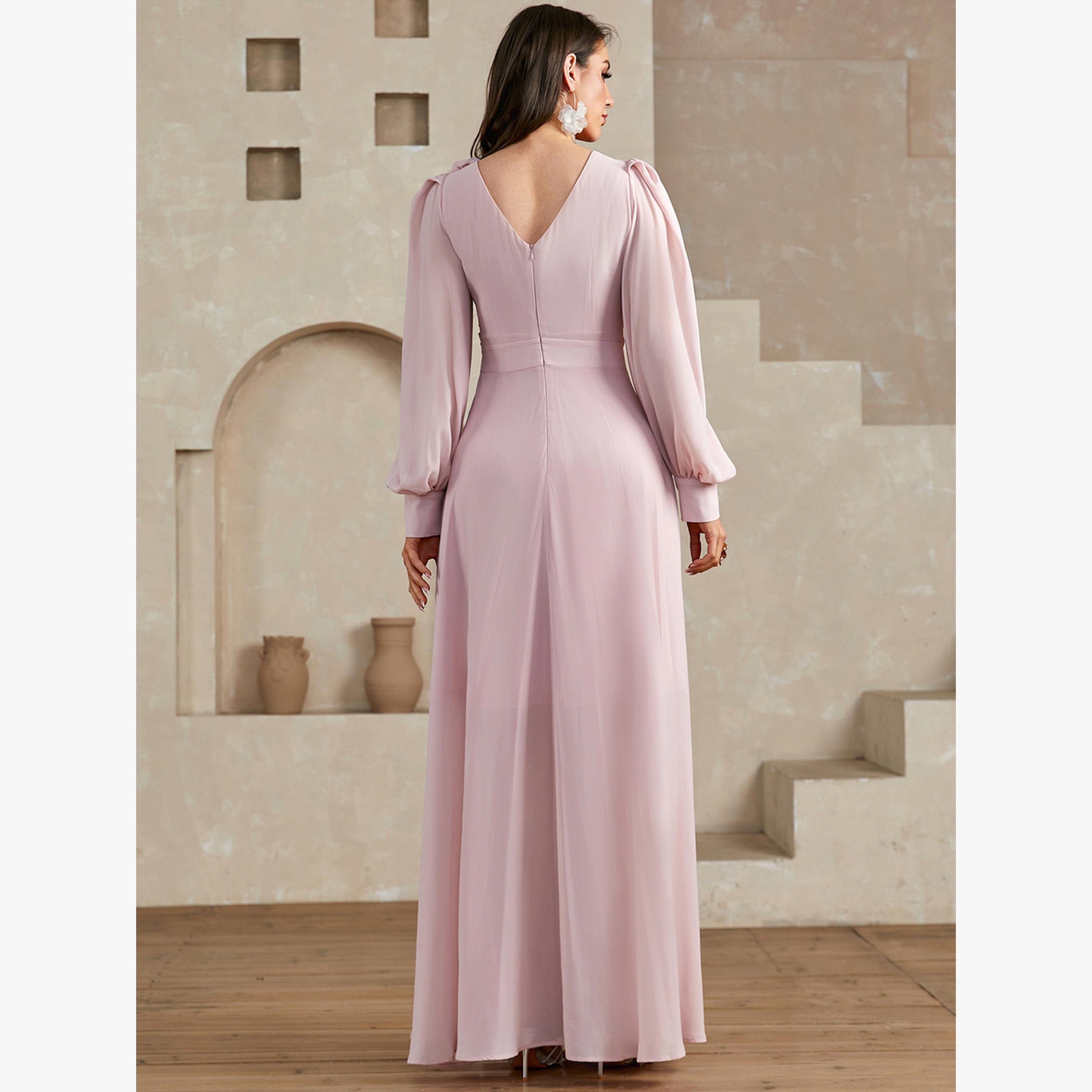 Take Two Pink 3D Flower Detail Fold Pleat Maxi Dress-women-clothing-dresses-image-2