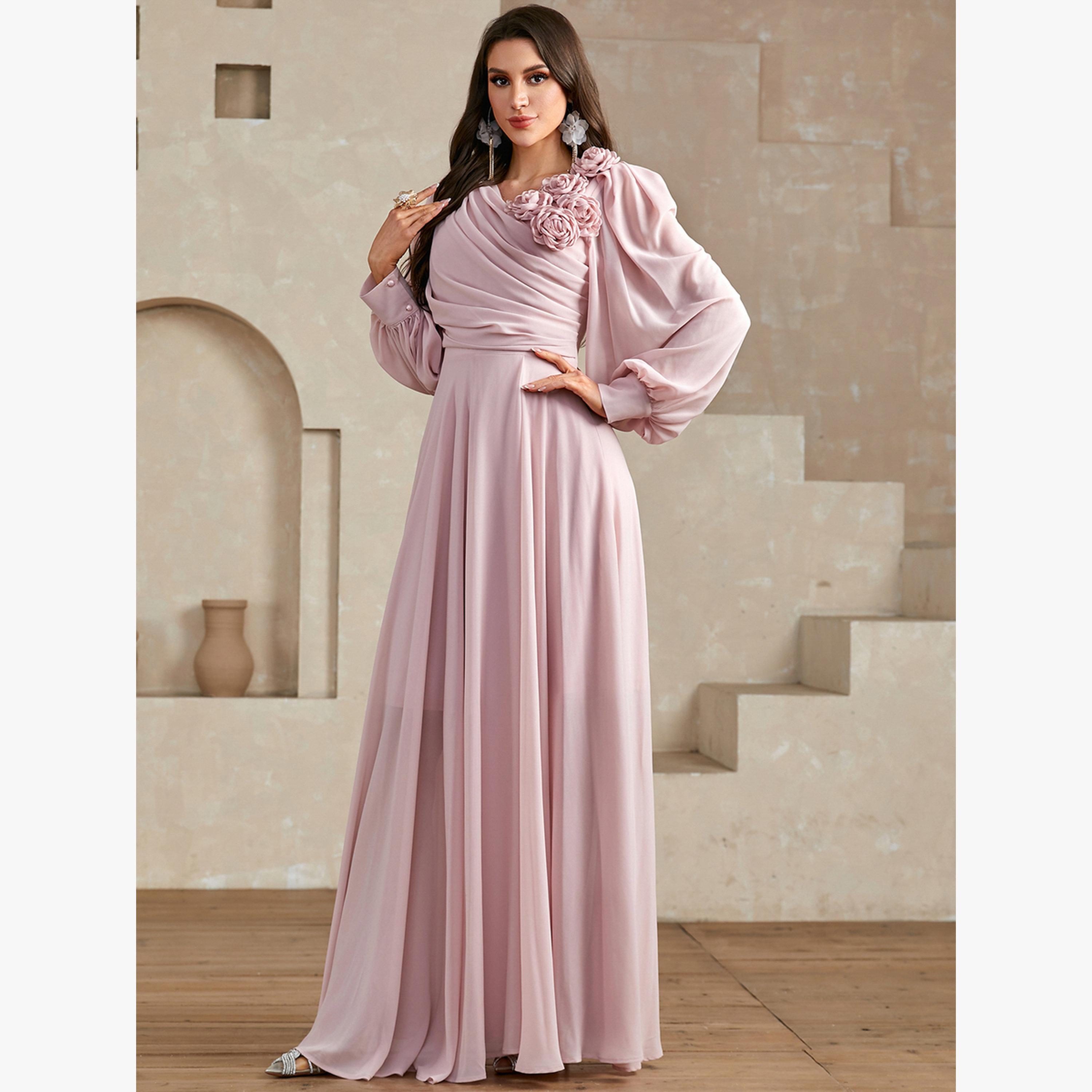 Take Two Pink 3D Flower Detail Fold Pleat Maxi Dress-women-clothing-dresses-image-4