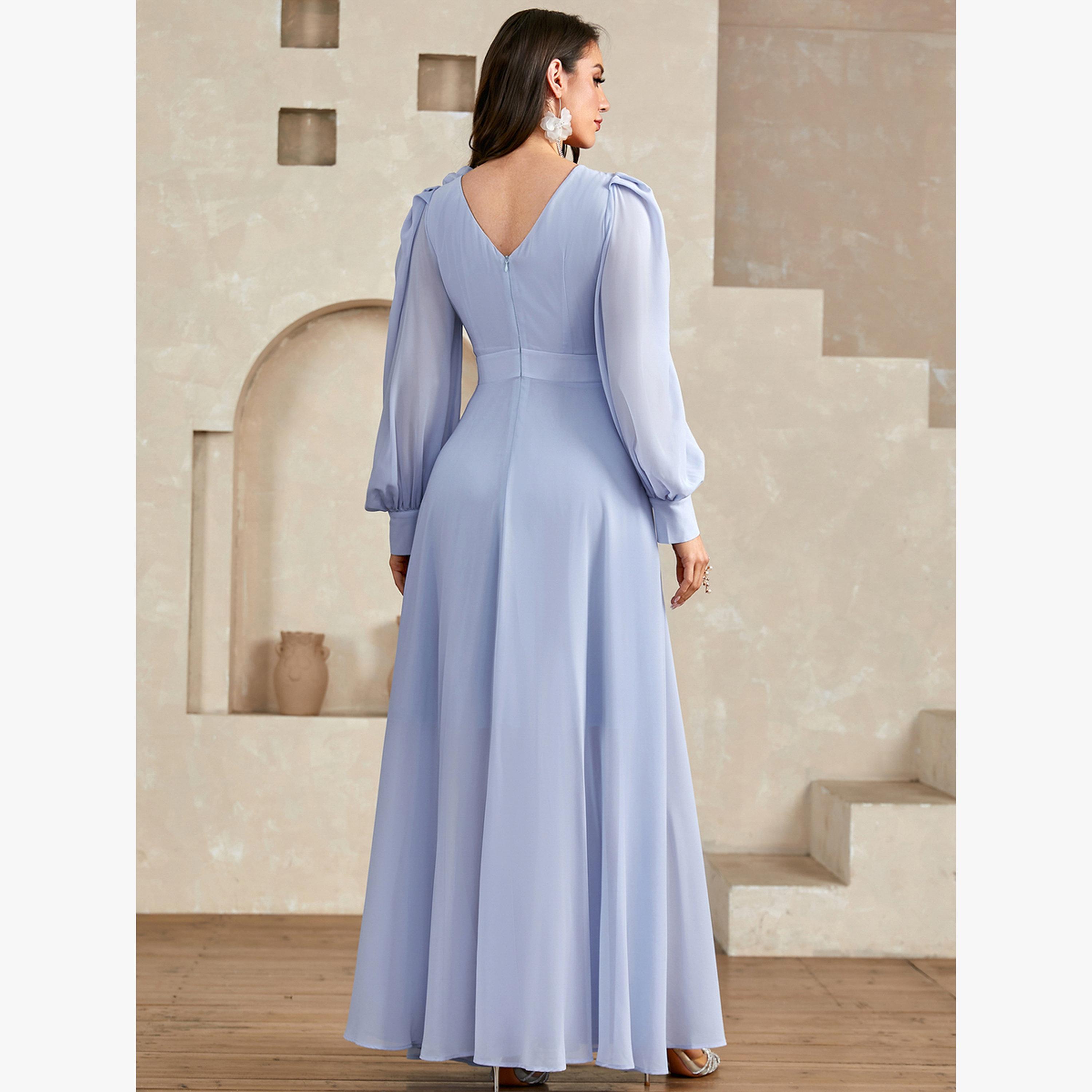 Take Two Blue 3D Flower Detail Fold Pleat Maxi Dress-women-clothing-dresses-image-2